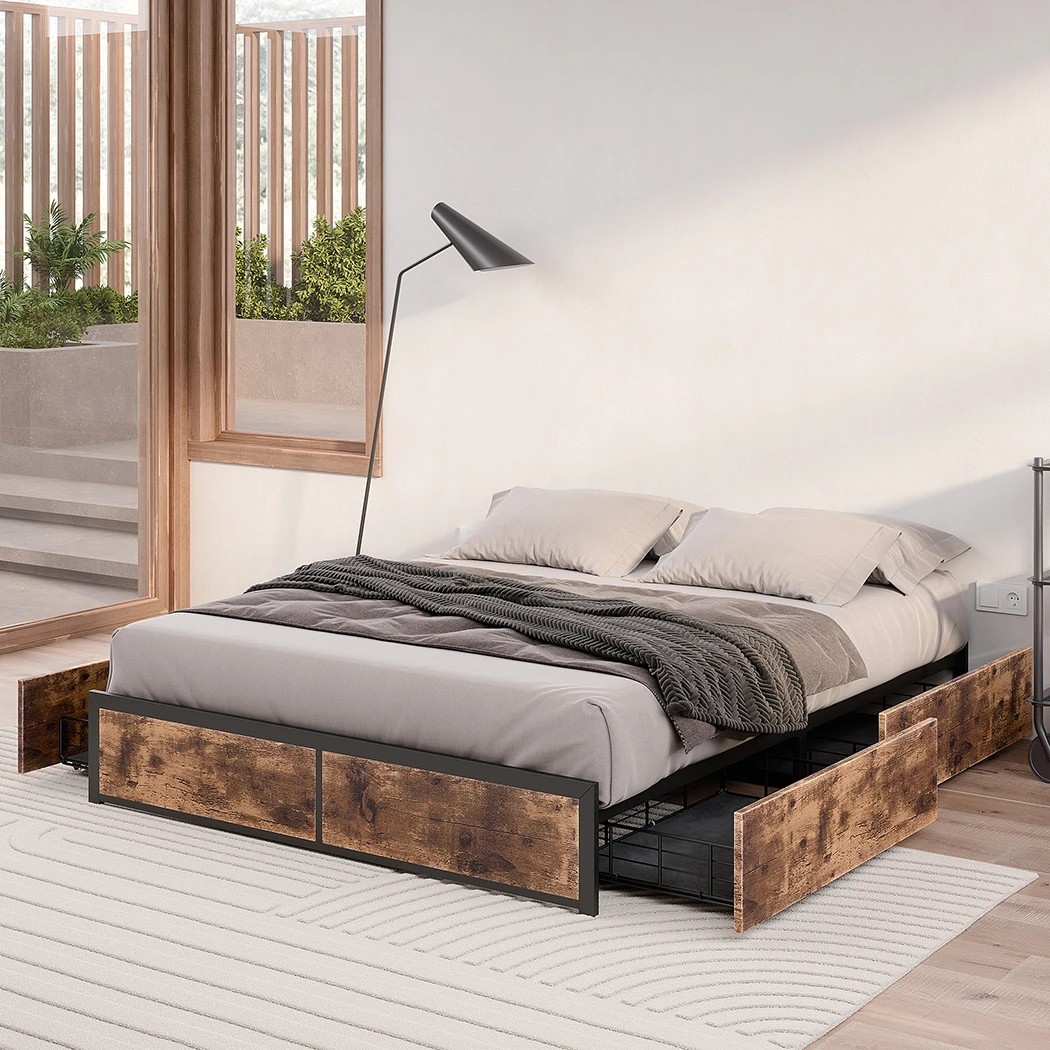 8 Levede Double Size Metal Bed Frame Industrial With 4 Drawers, 8 of 8
