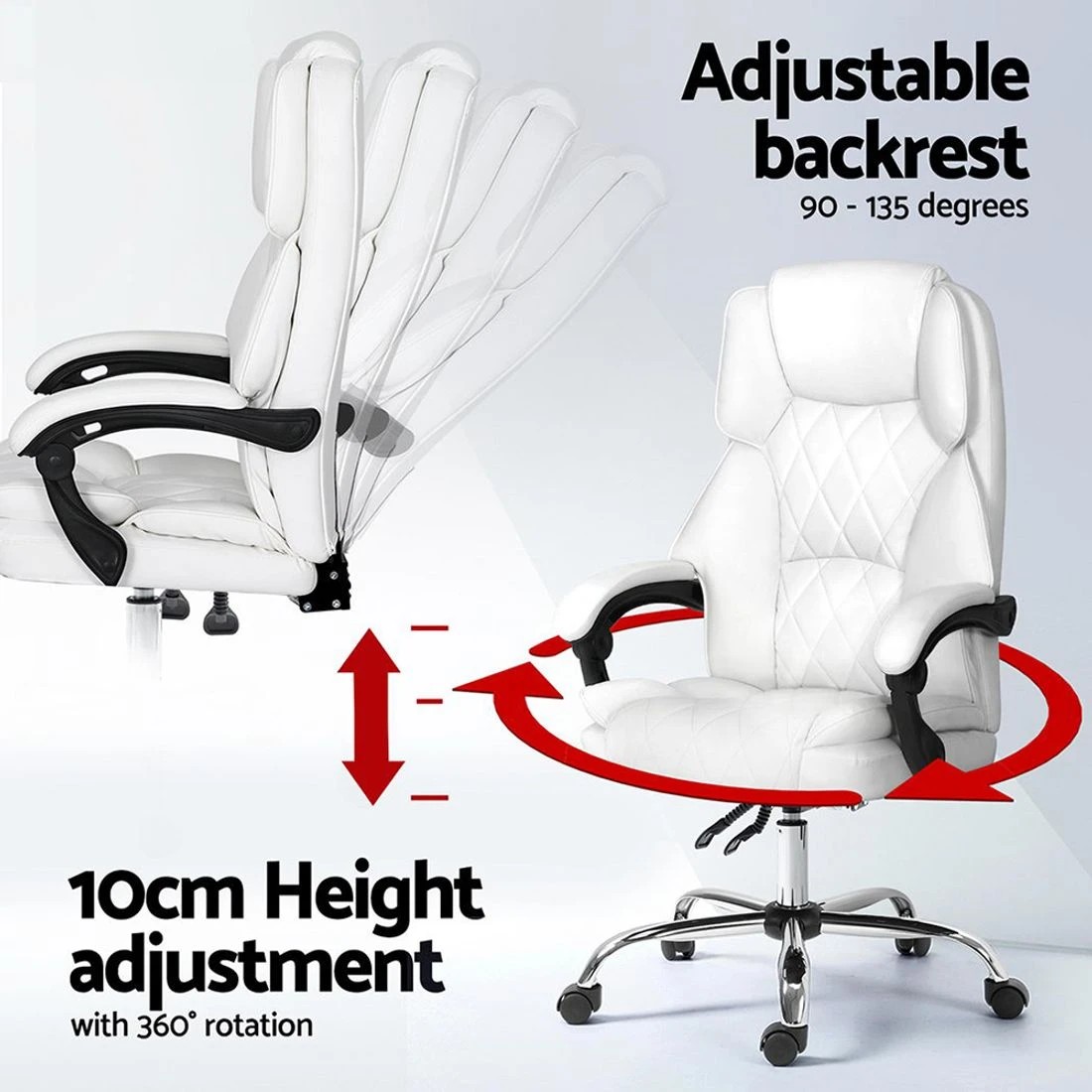 6 Artiss Executive Office Chair Leather Recliner - White, 6 of 7