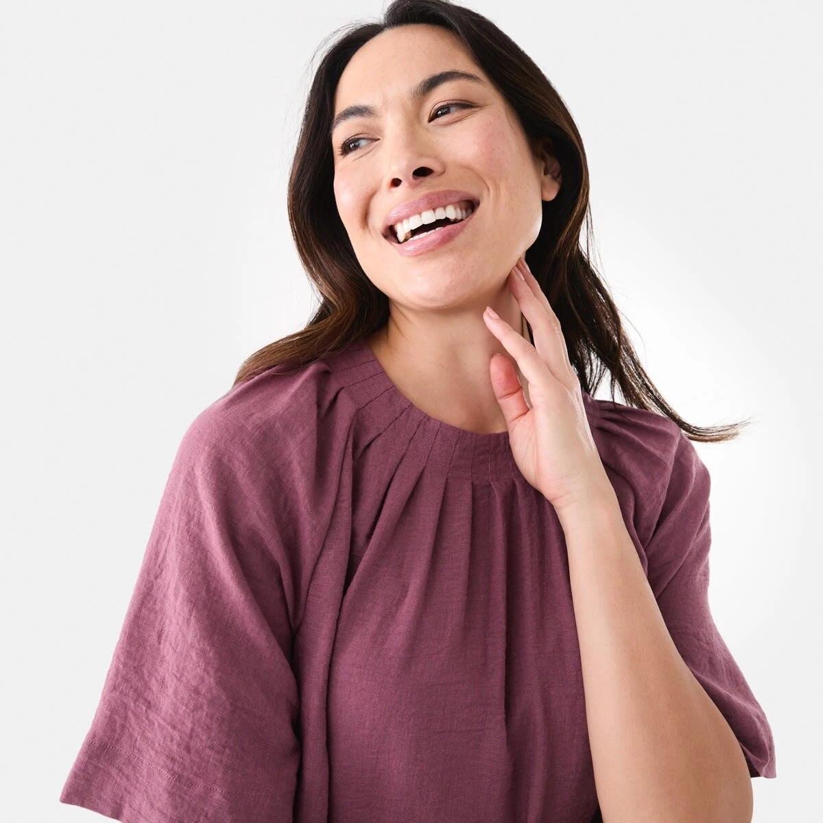 4 Short Sleeve Pleated Tuck Top Berry, 4 of 6