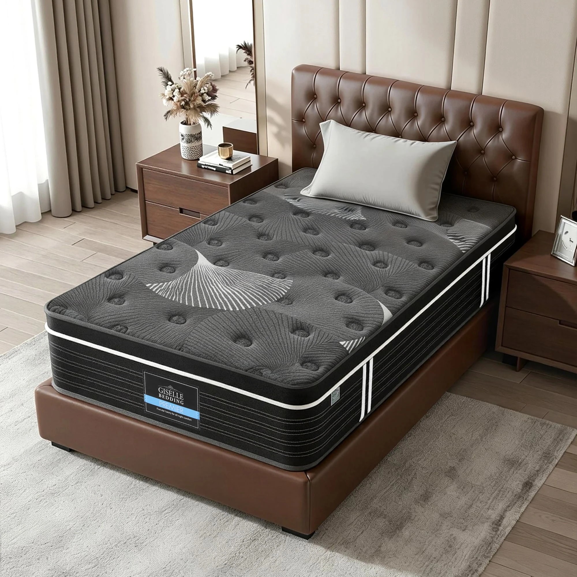 8 Giselle Bedding Mattress 35cm Euro Top with Graphene Cooling Comfort Medium Firm - Single Bed - Grey, 8 of 8