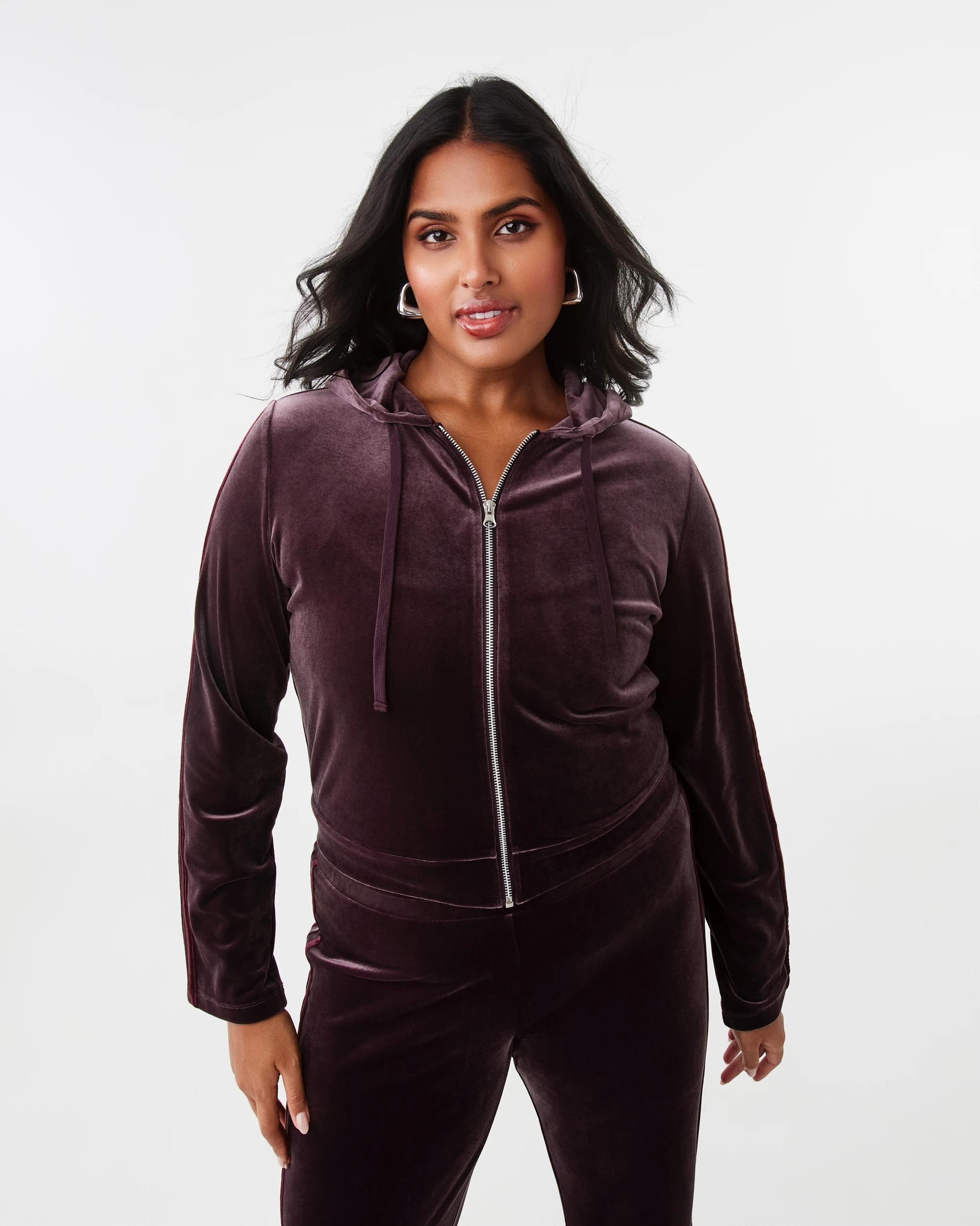 3 Velour Cropped Hoodie Choc Plum, 3 of 9