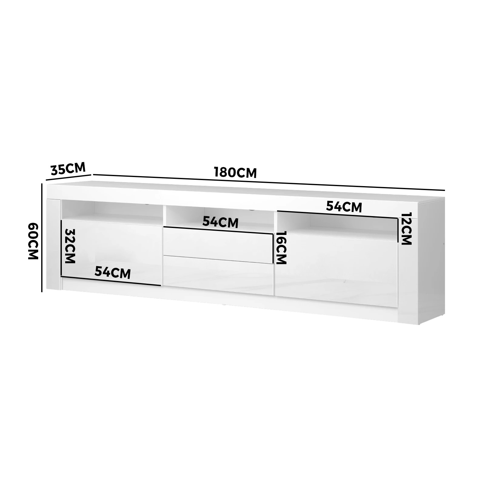 7 Oikiture Entertainment Unit Rgb Led Gloss Black 180cm
 - White, 7 of 8