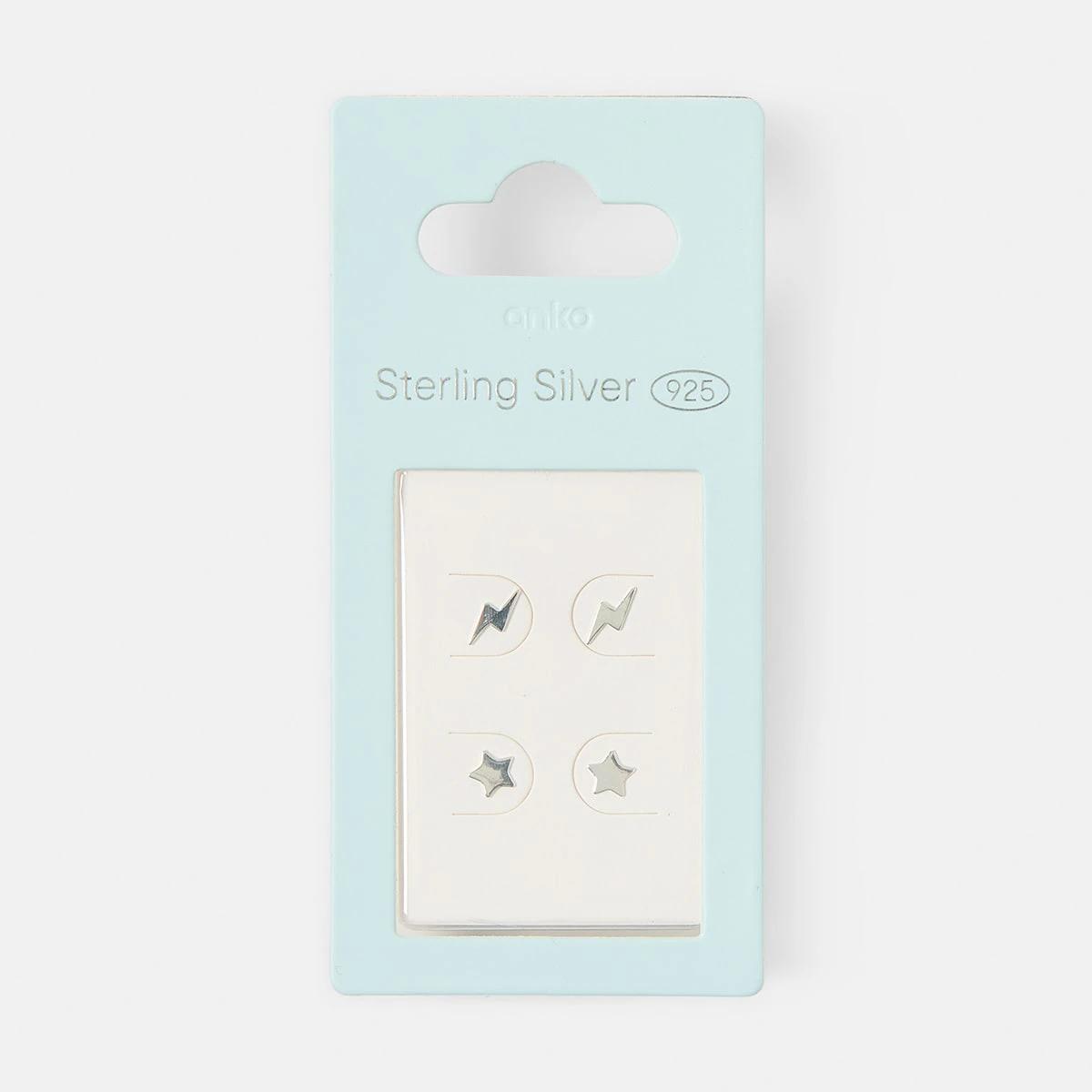 5 2 Pack Sterling Silver Star and Bolt Stud Earrings Silver, 5 of 5