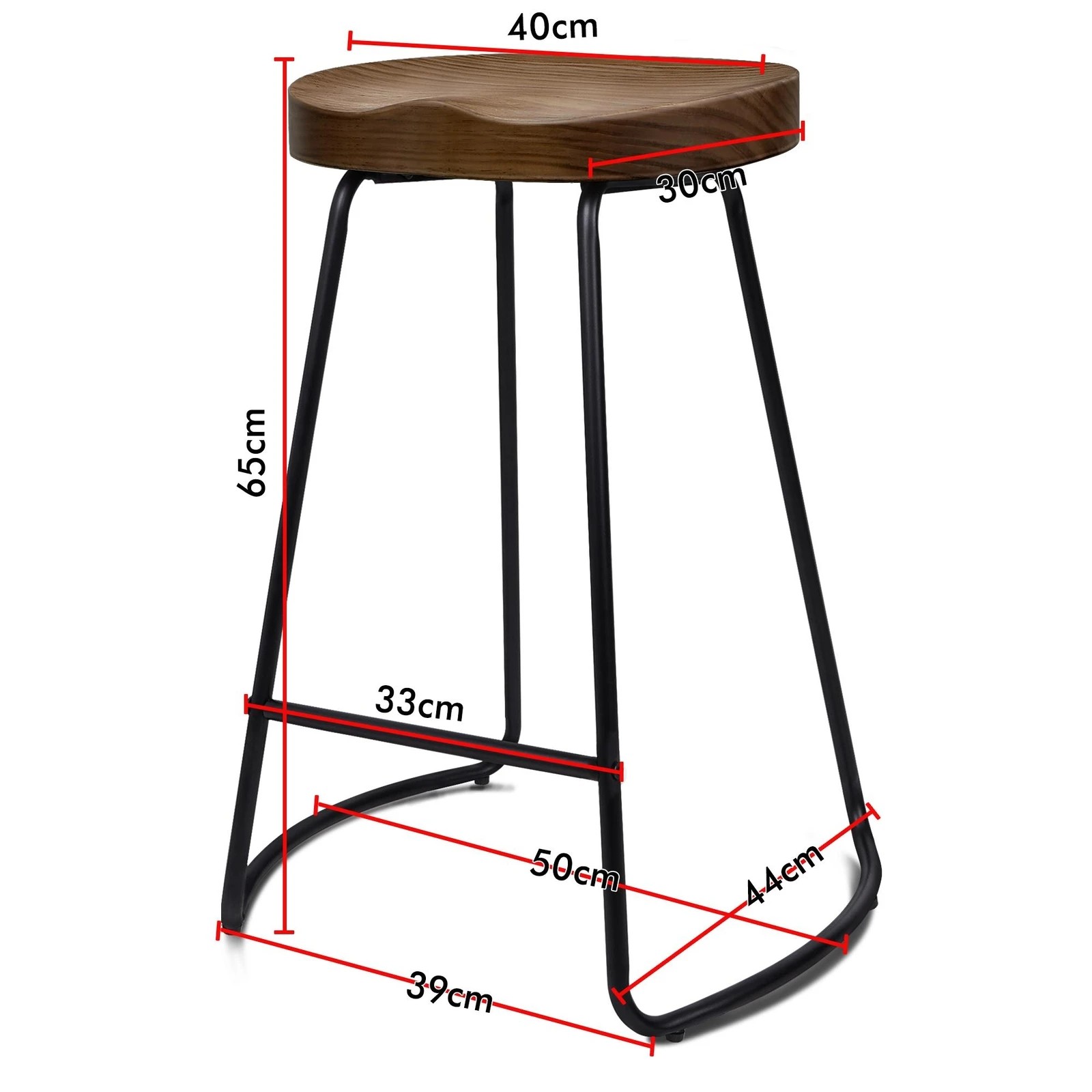 3 Alfordson 2x Bar Stools 65cm Tractor Kitchen Wooden Vintage Chair - Brown, 3 of 10