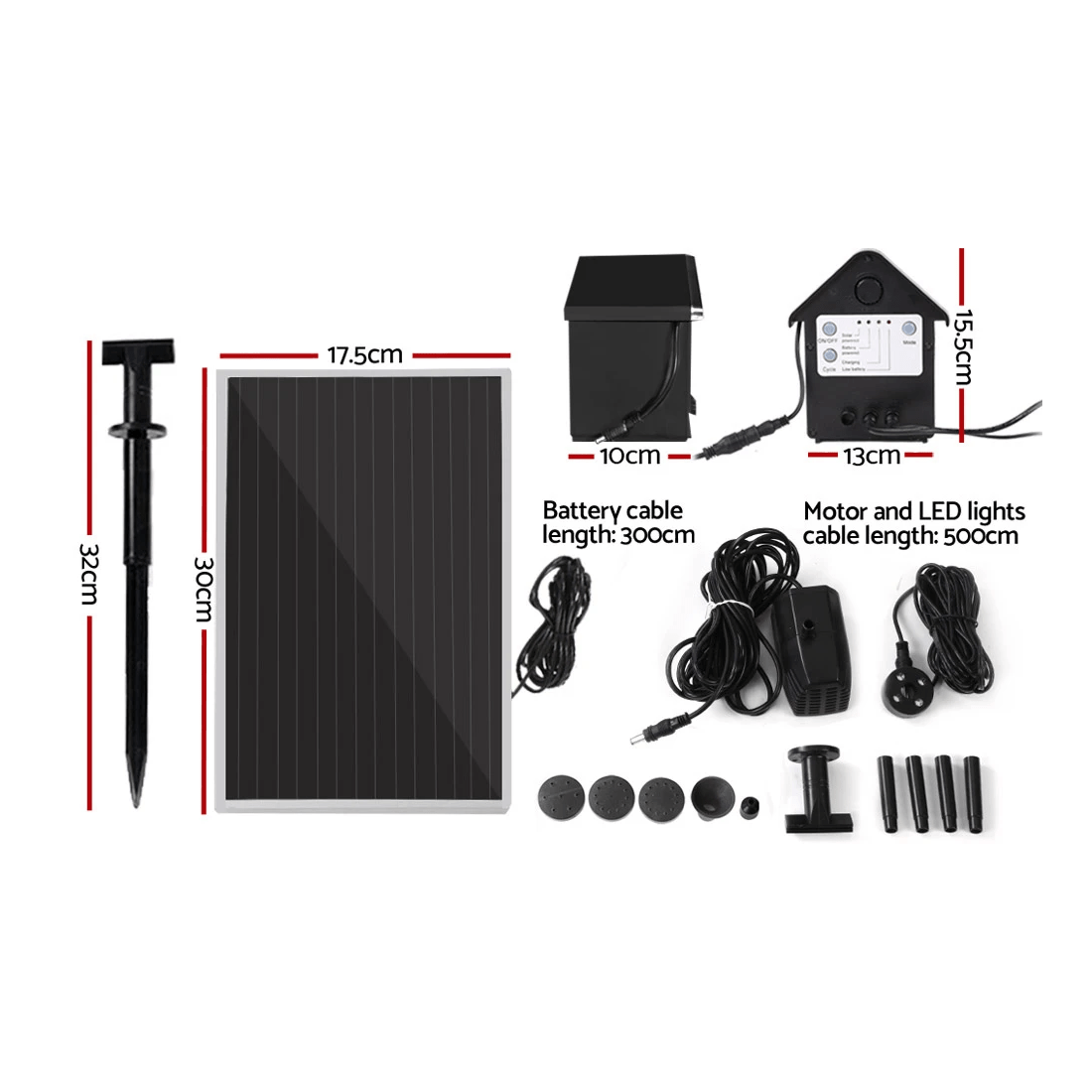 2 Gardeon Solar Pond Pump Submersible Water Fountain with Battery Kit LED Lights 4FT - Black, 2 of 2