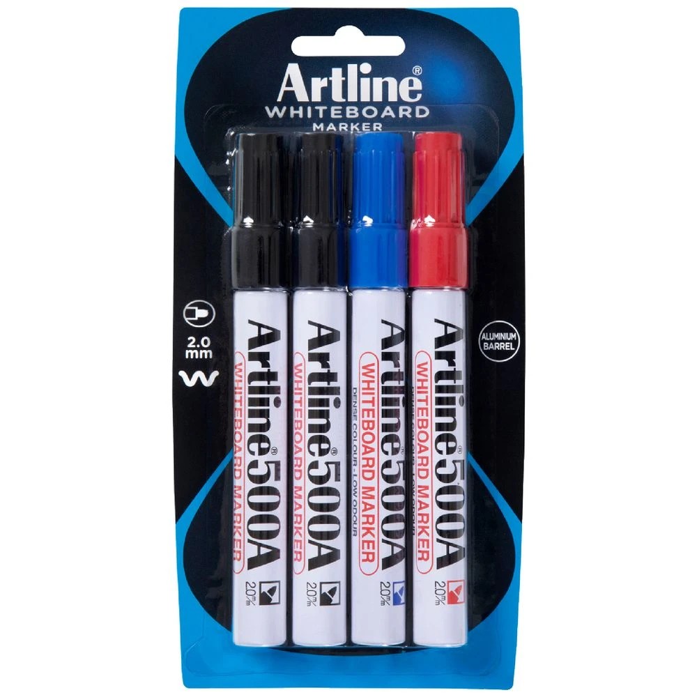 1 Artline 500A Whiteboard Markers Bullet Assorted 4 Pack, 1 of 2