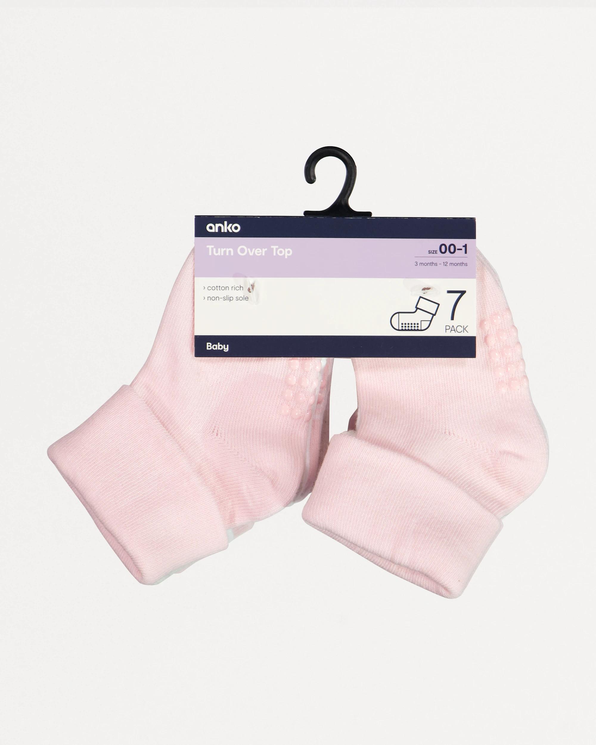 3 7 Pack Turn Over Top Socks Pnk Pck, 3 of 3