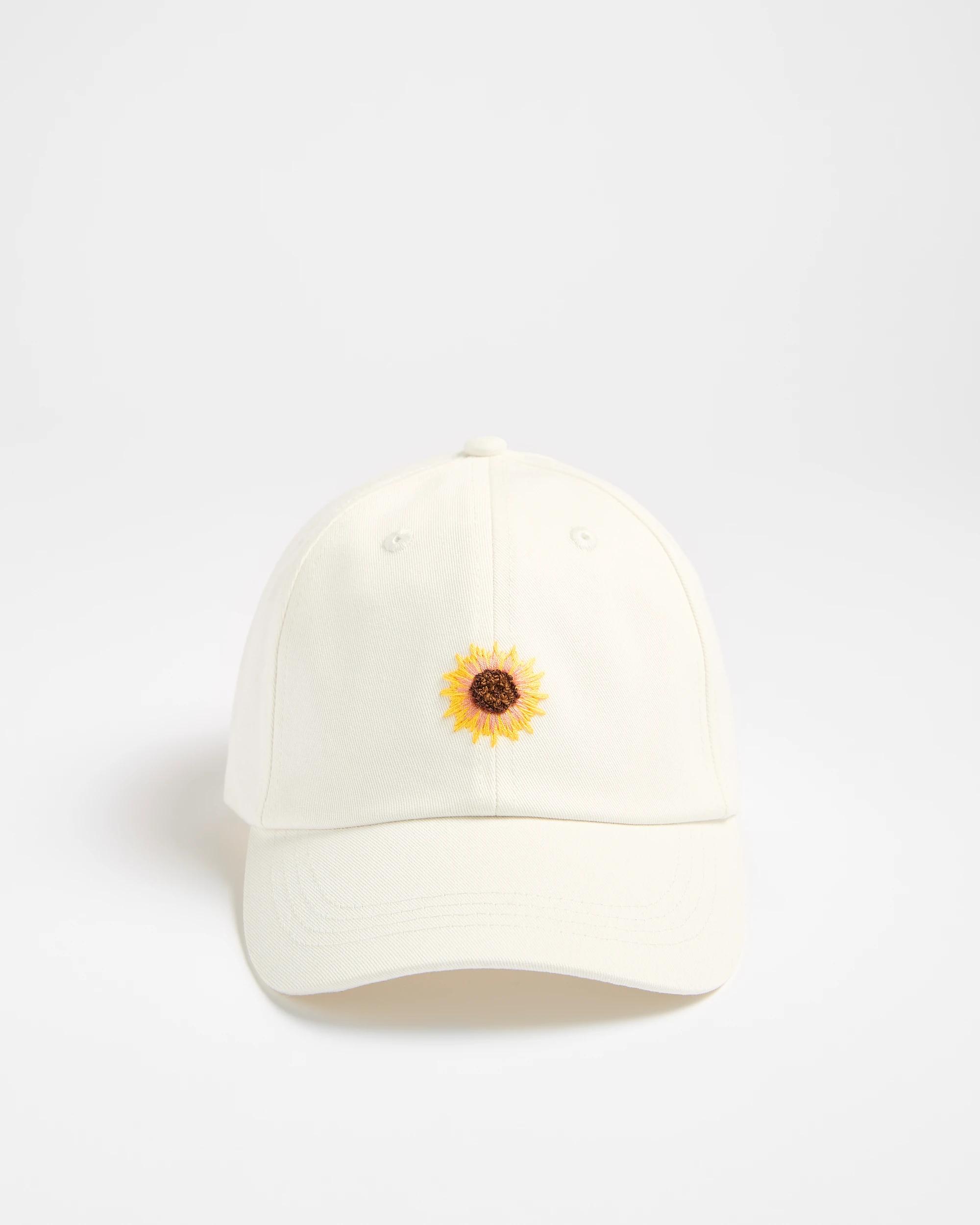 1 Target Womens Embroidered Cap WHITE SUNFLOWER, 1 of 3