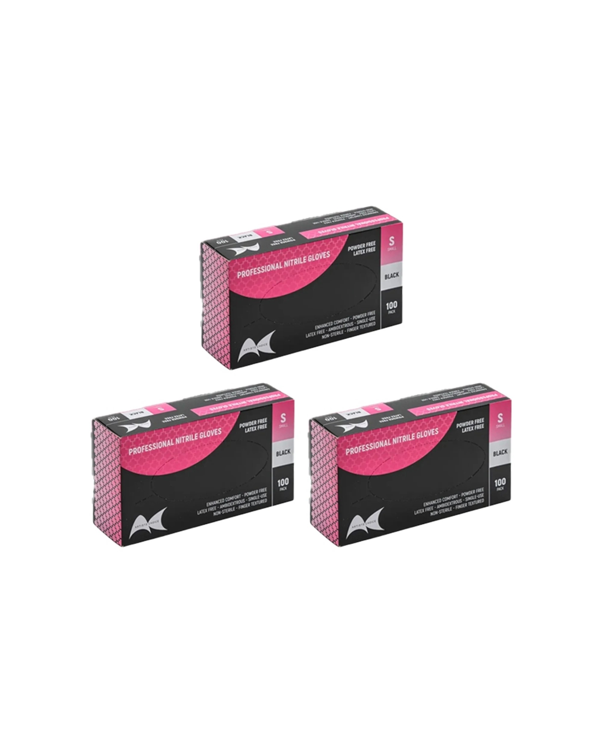 1 Artists Choice 3x 100pc Nitrile Gloves Textured Powder No-Latex Small - Black, 1 of 2