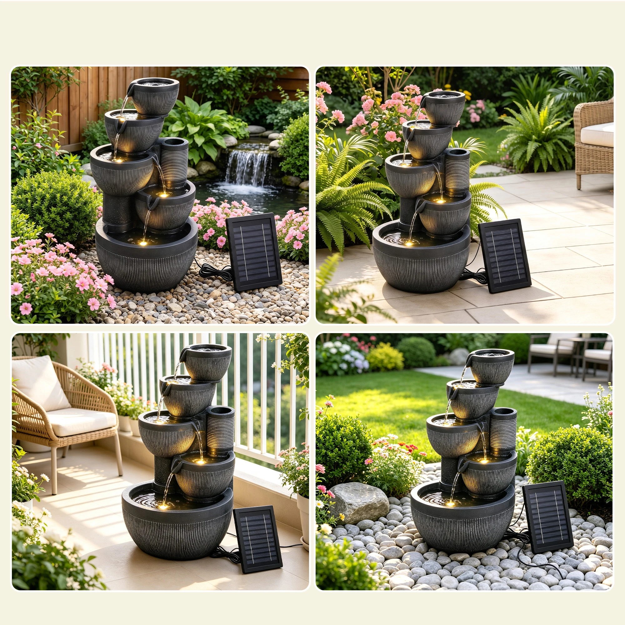 8 Gardeon Solar Fountain Water Feature 5-Tier Cascading Bowl 51cm - Grey, 8 of 9