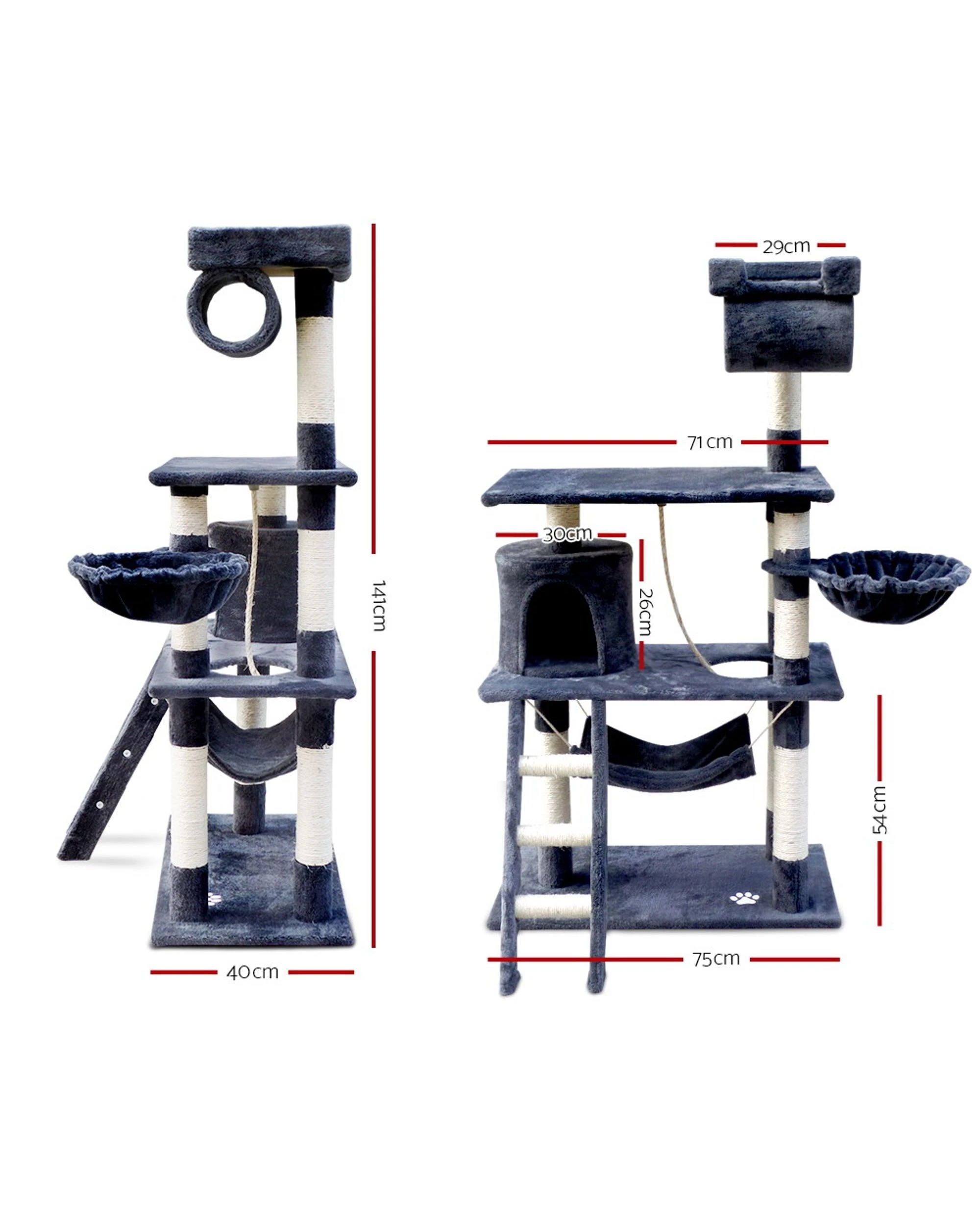 3 I.pet Cat Tree 141cm Tower Scratching Post Scratcher Condo Wood House Bed
 - Grey, 3 of 3