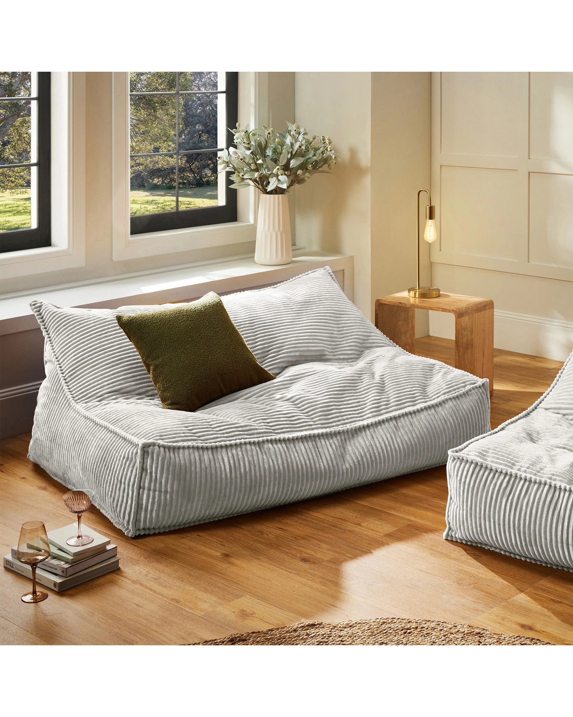 1 Cadence & Co. Wilde Ribbed Luxe Fleece Double Sofa Bean Bag Lounge Cover - Silver Grey, 1 of 8