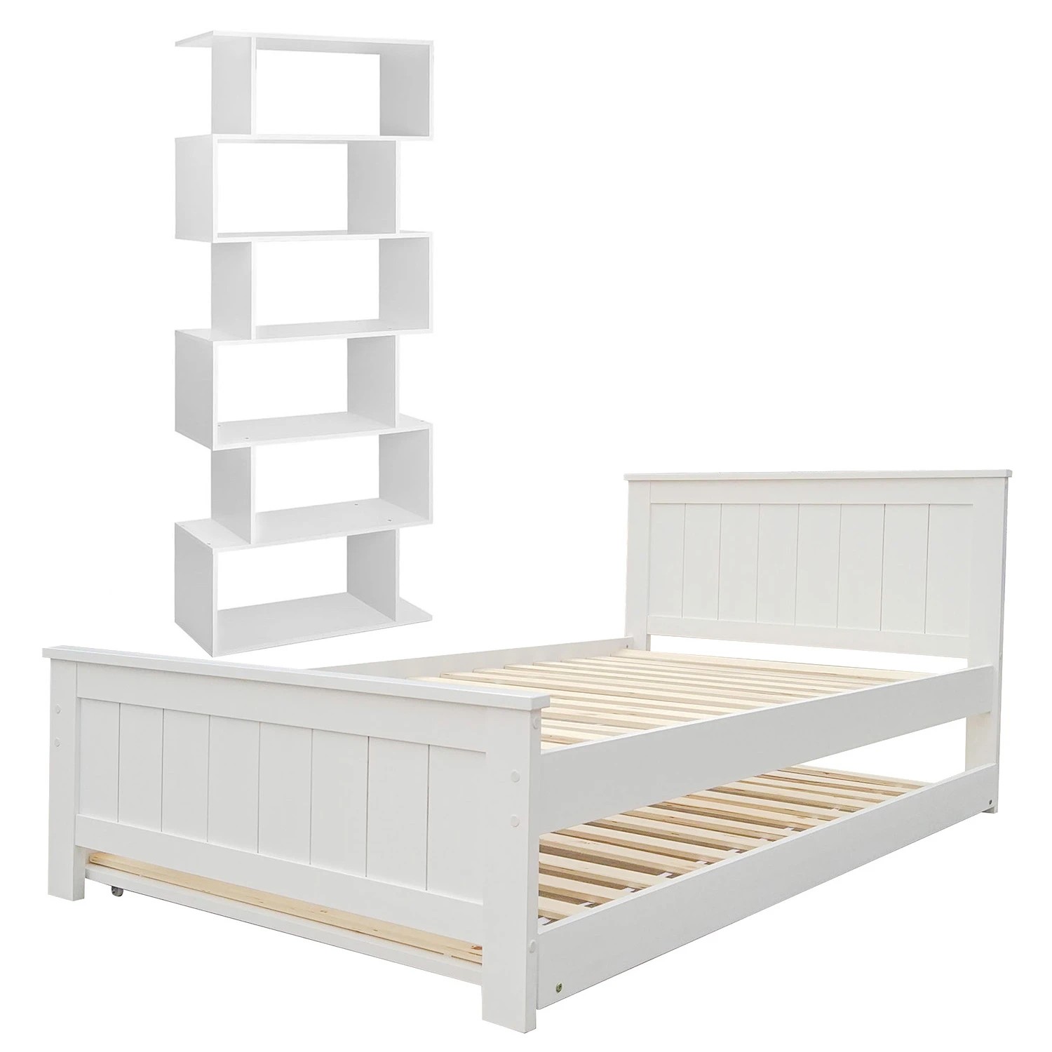 1 Artiss Bed Frame King Single and Bookshelf - White, 1 of 9