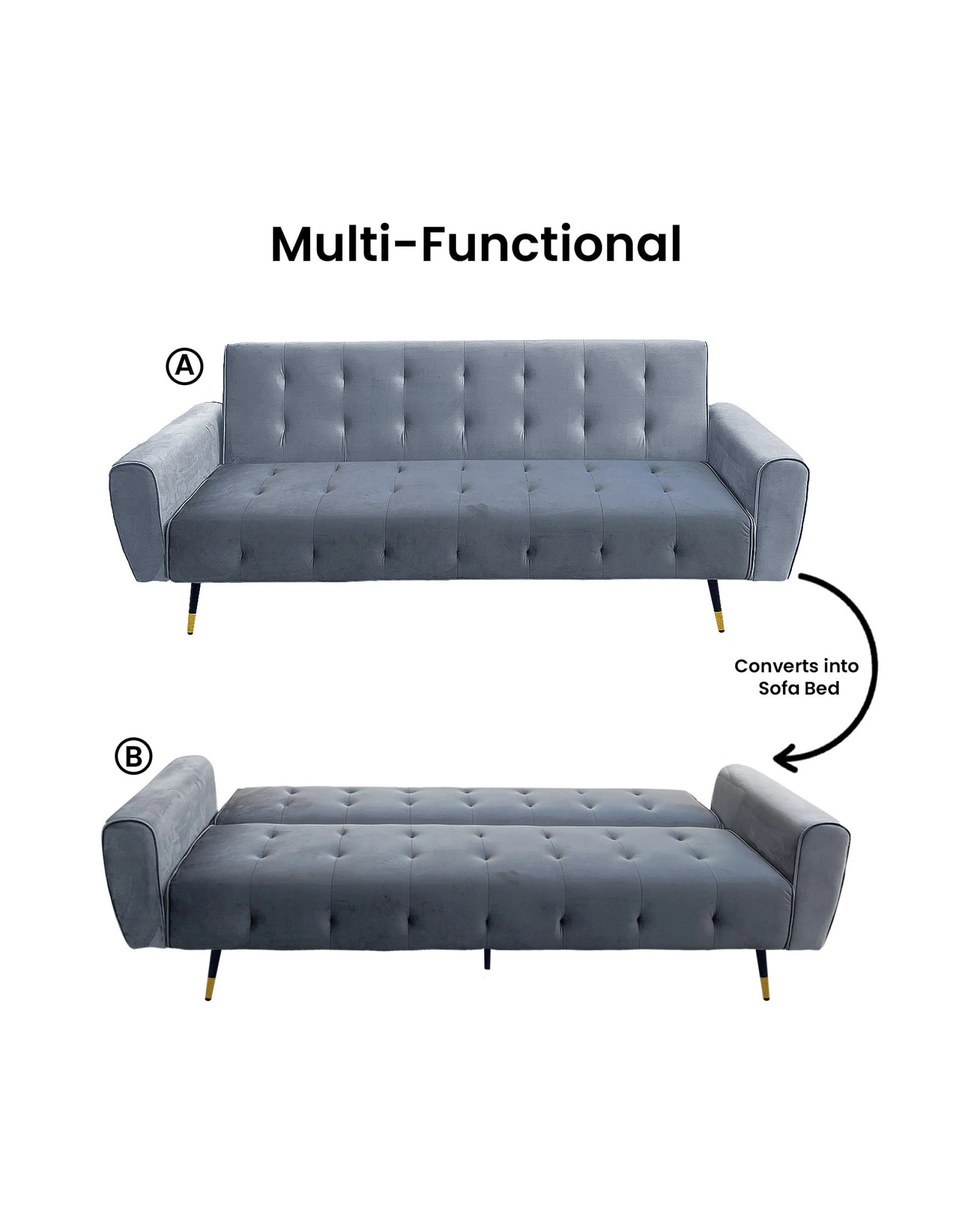 7 Ava Tufted Velvet Sofa Bed by Sarantino, 7 of 8