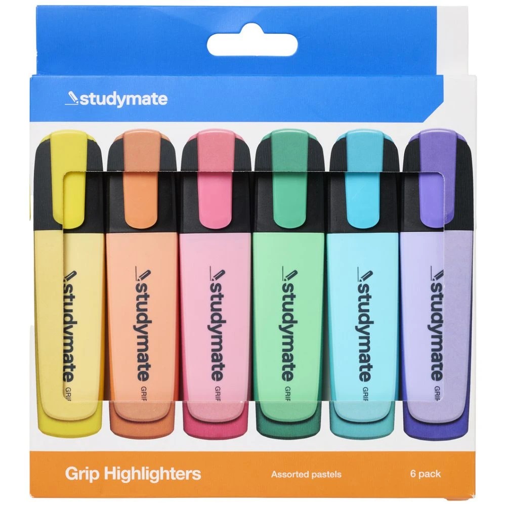 1 Studymate Grip Highlighters Chisel Tip Pastels 6 Pack, 1 of 10