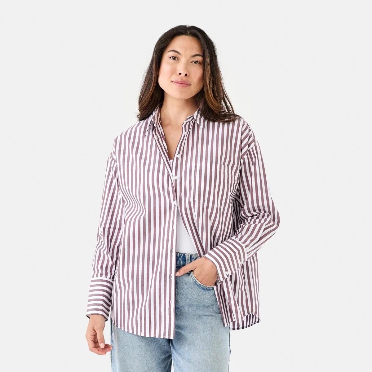 2 Long Sleeve Oversized Cotton Shirt Deep Strpe, 2 of 8