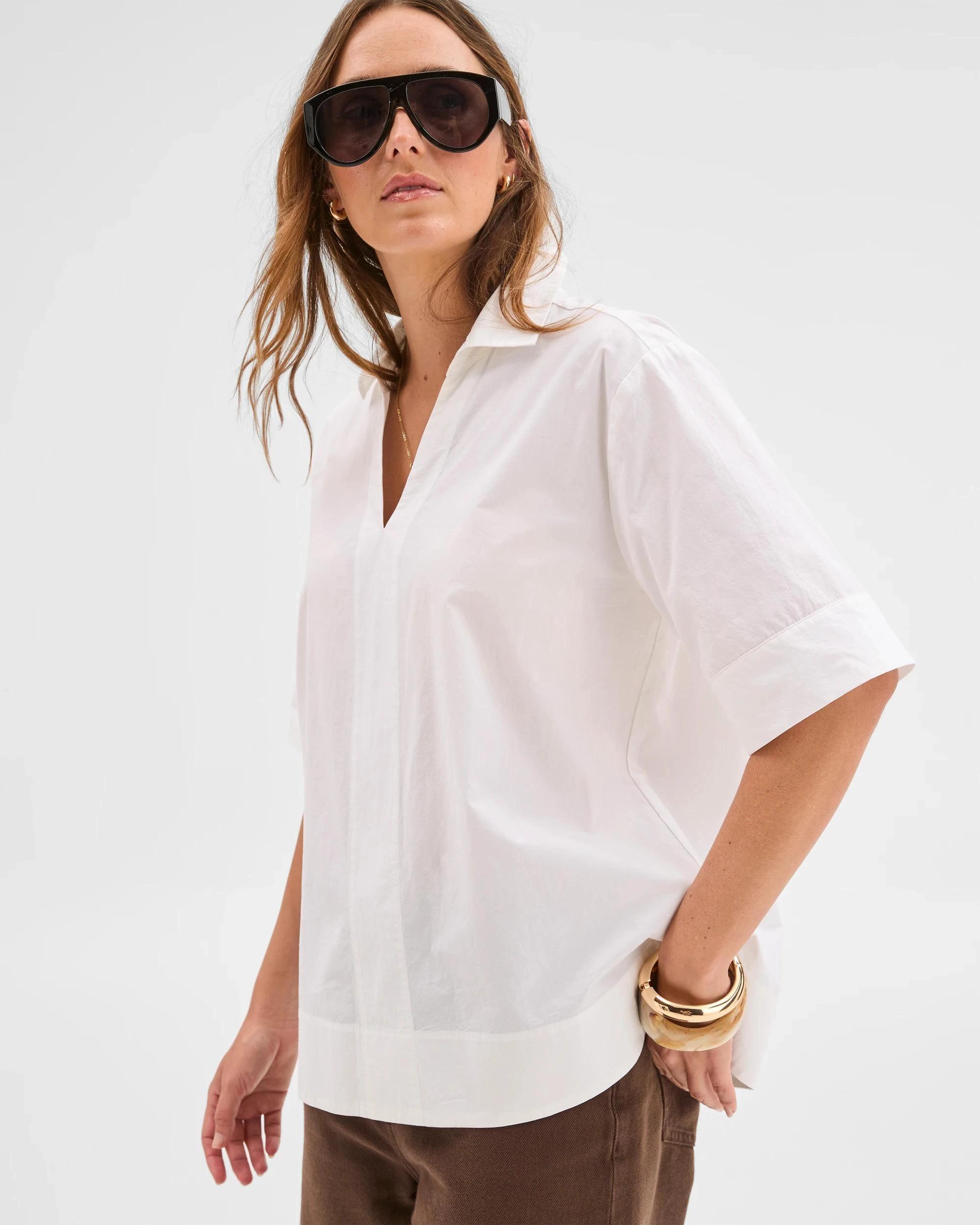 2 Target Woman Australian Cotton Short Sleeve Popover Tunic WHITE, 2 of 6