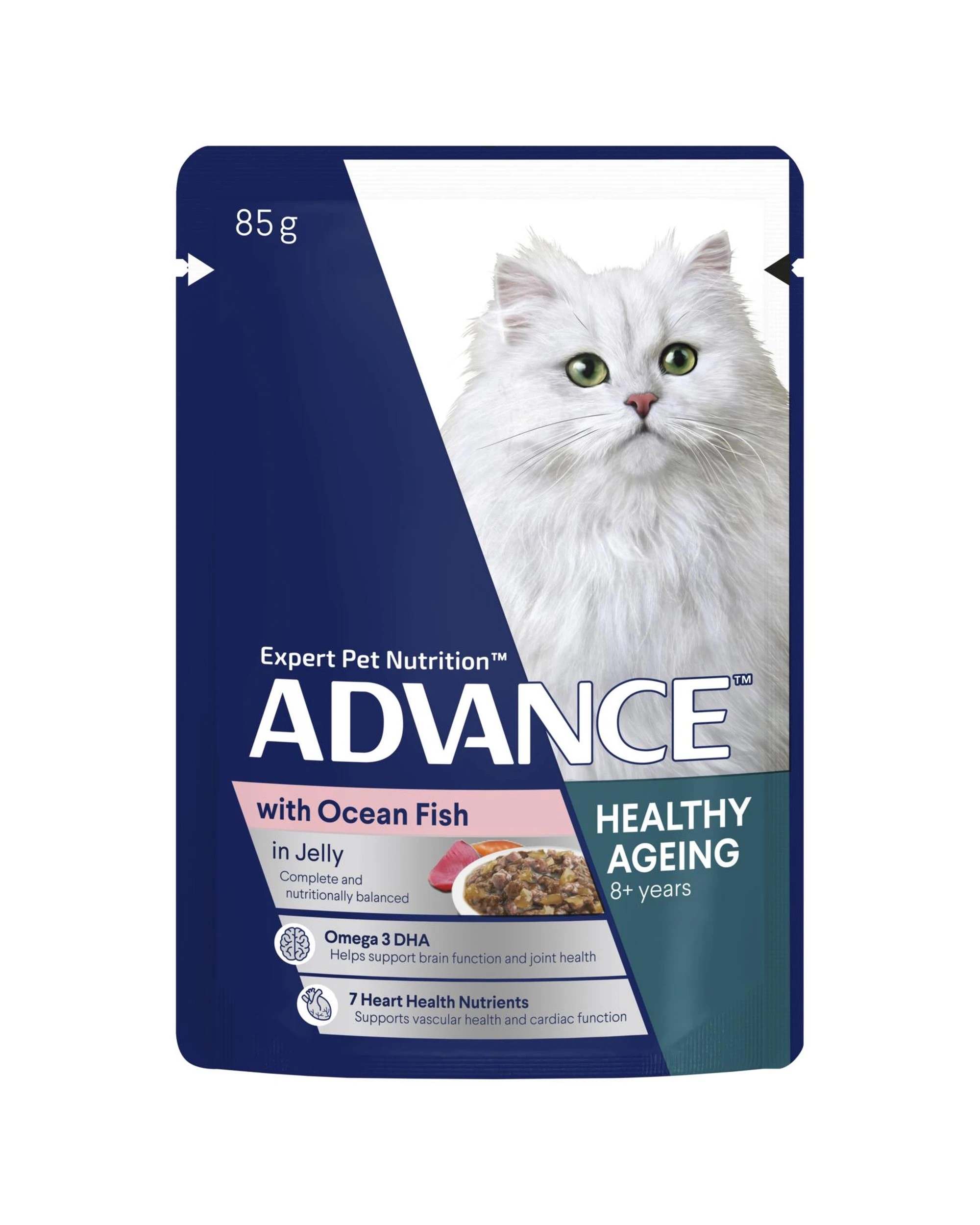 1 Advance Mature 8+ Wet Cat Food w/ Ocean Fish in Jelly 12 x 85g, 1 of 3