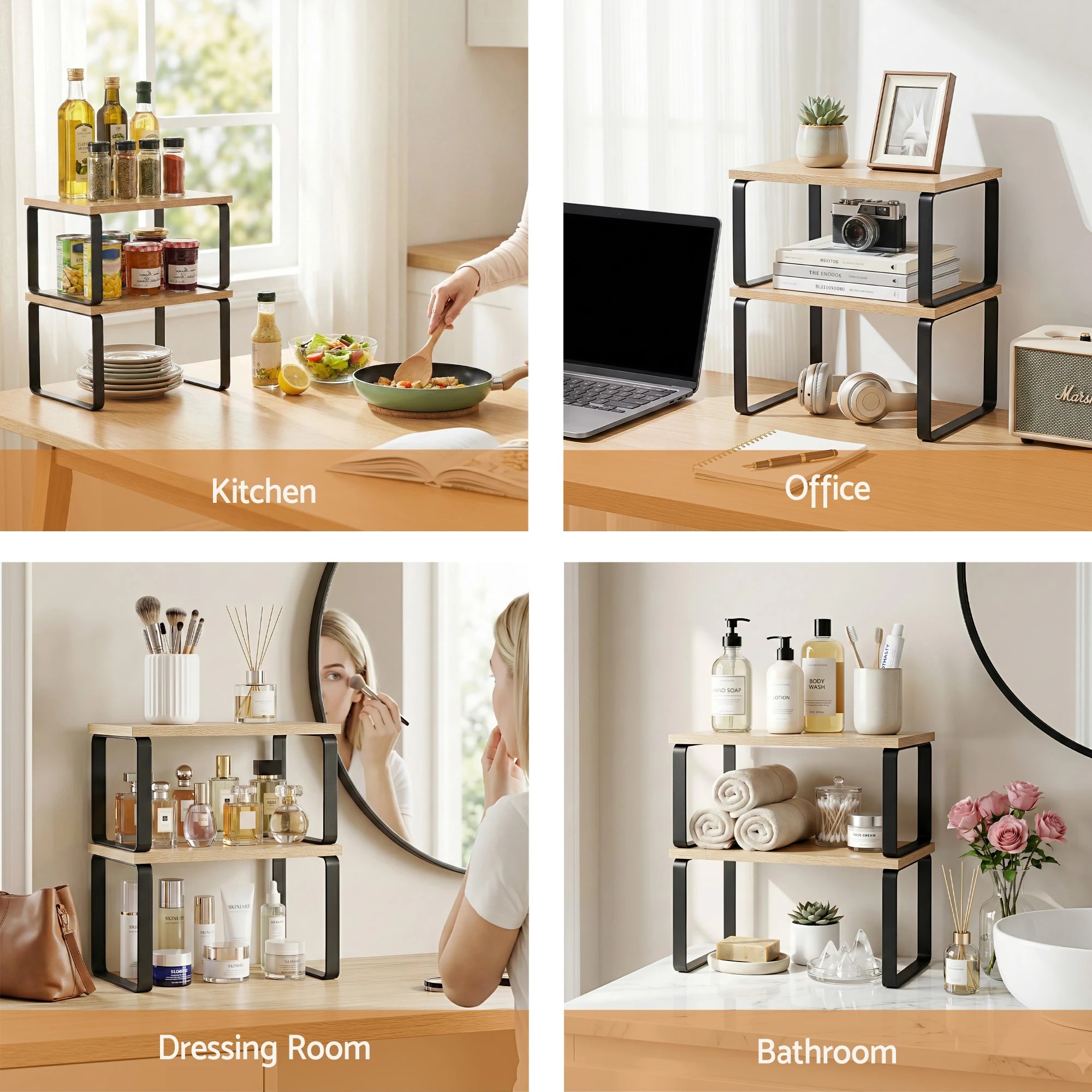 7 Cefito Kitchen Storage Shelves Rack Cupboard Cabinet Organiser Set of 2 - Natural, 7 of 9