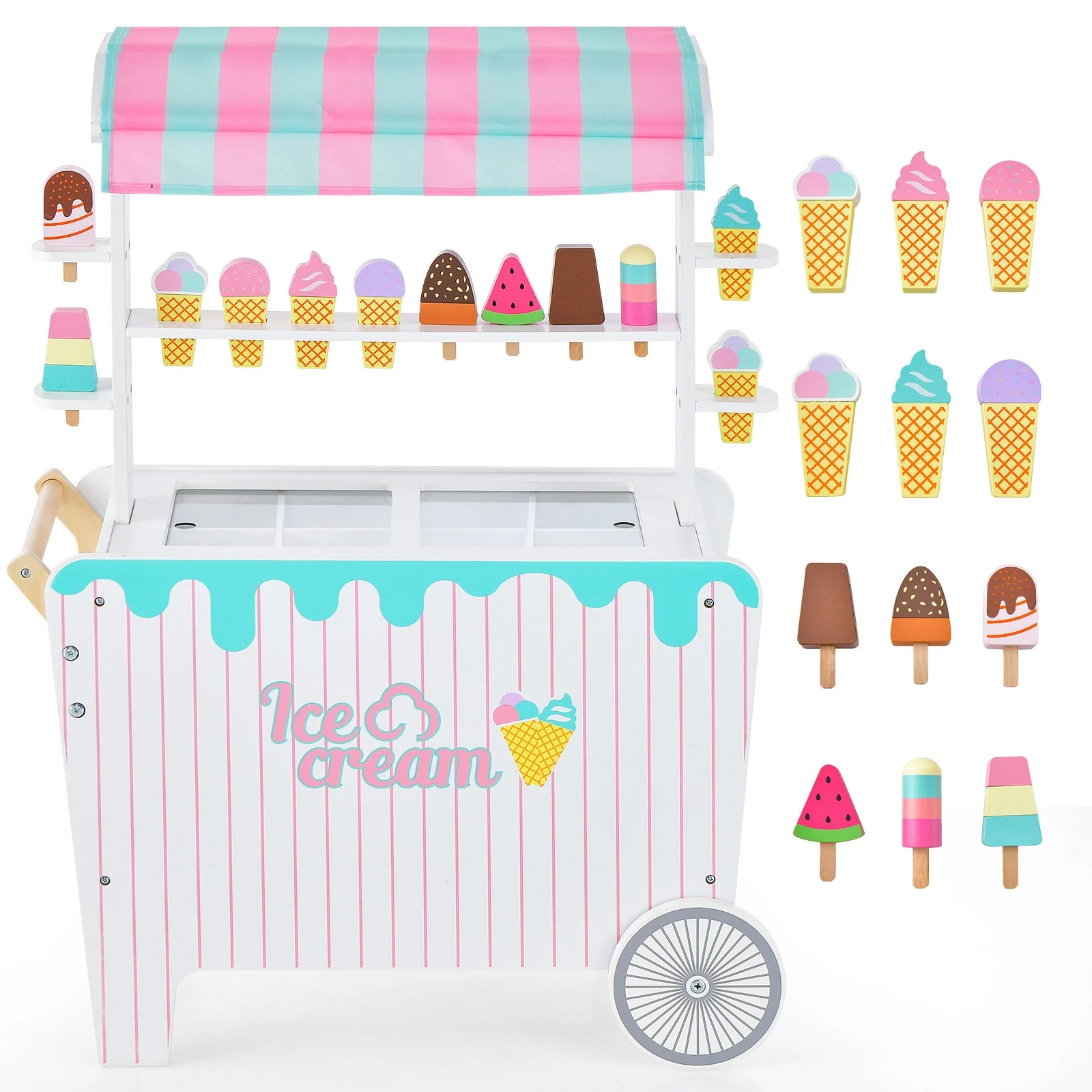 1 Costway Ice Cream Cart Pretend Play Dessert Shop, 1 of 3