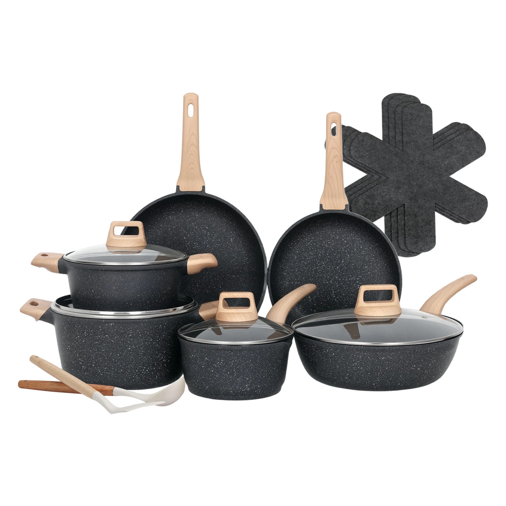 1 Toque 16-Piece Non Stick Cookware Set - Black, 1 of 9