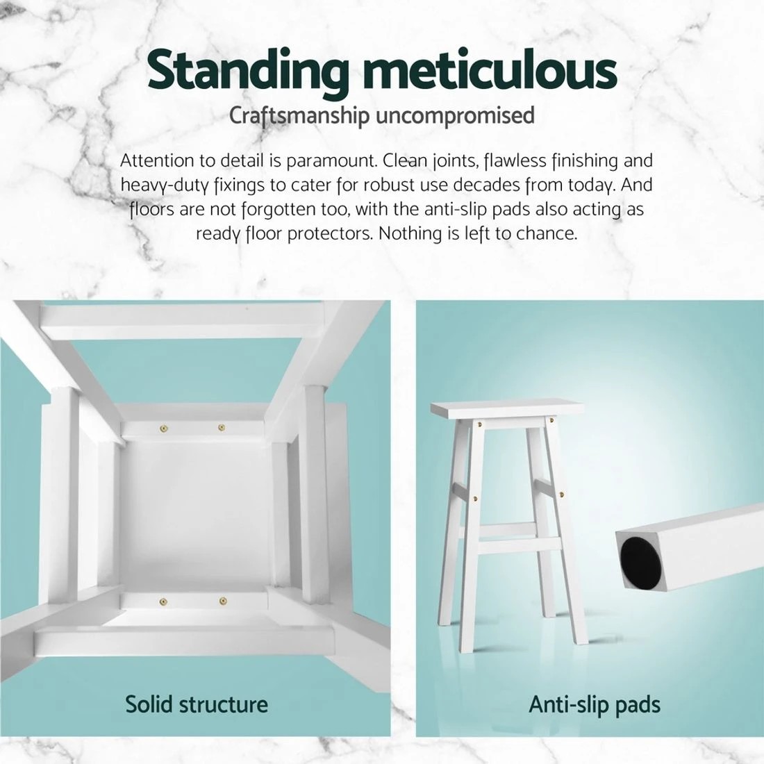 7 Artiss 4x Bar Stools Kitchen Chairs Wooden - White, 7 of 7