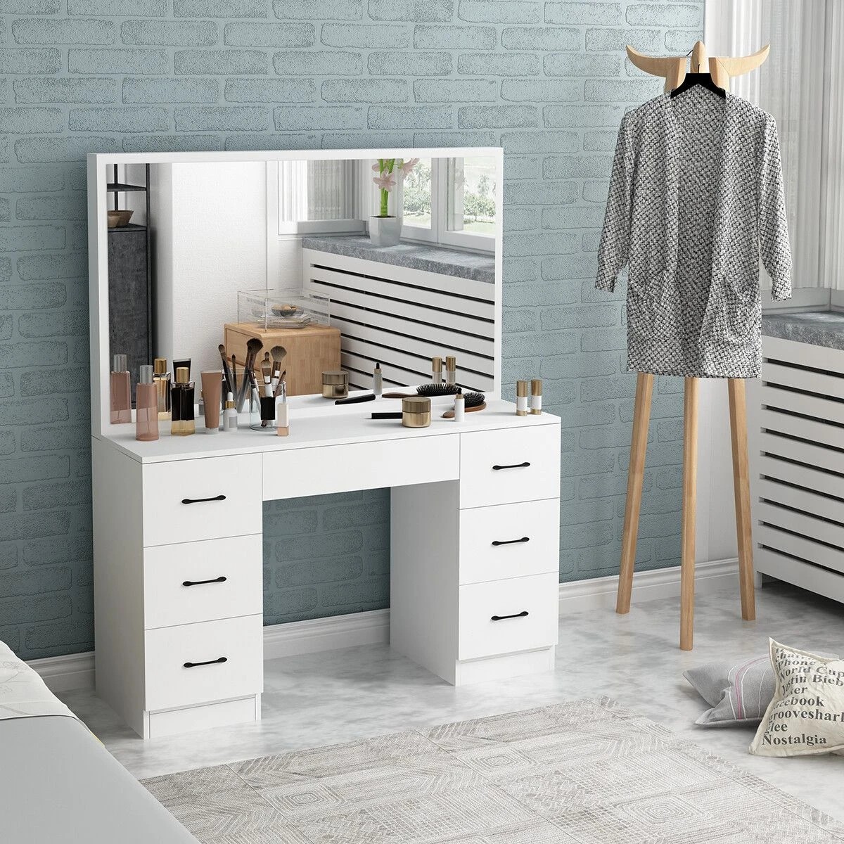 6 LUXSUITE Dressing Table Set with Mirror Makeup, 6 of 9
