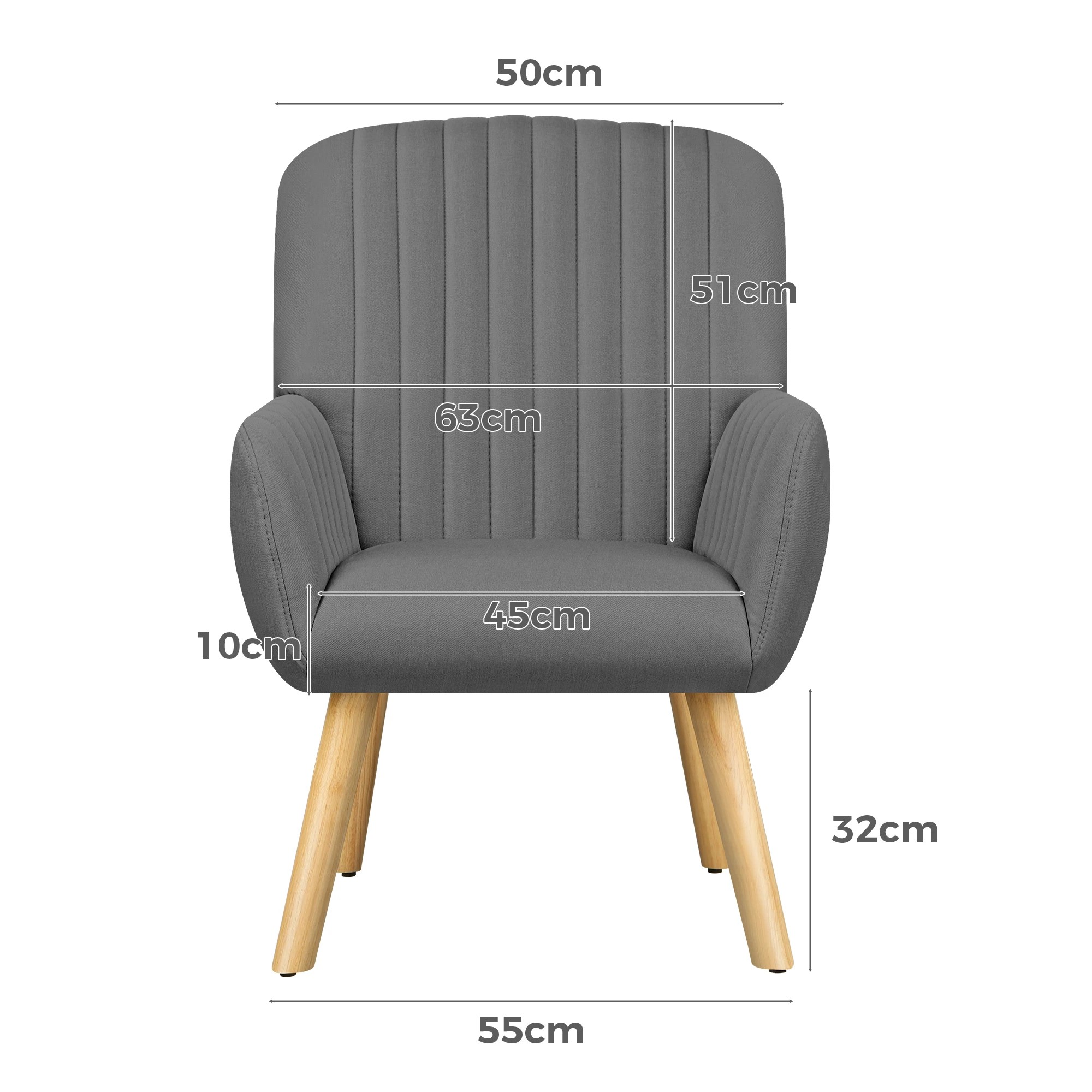 6 Alfordson Armchair Lounge Chair Upholstered Accent Chair Sofa Couch Light - Light Grey, 6 of 9