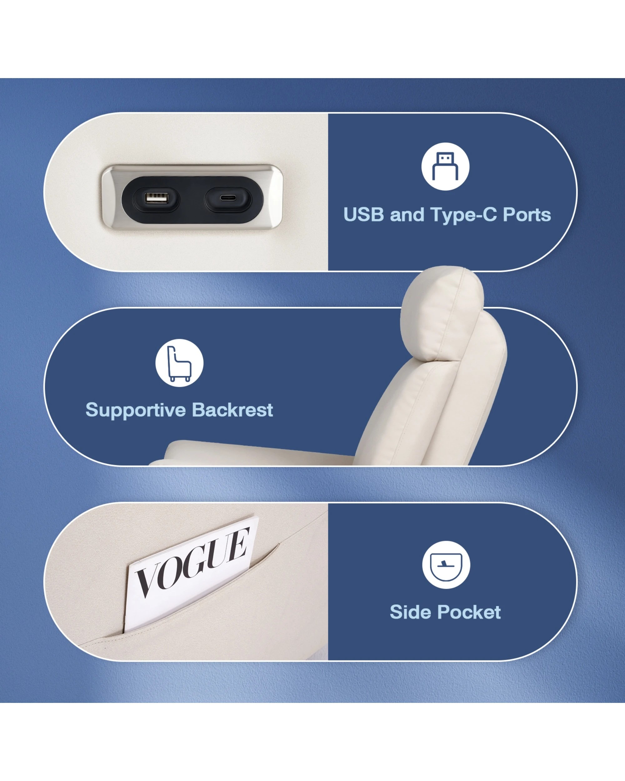 8 Advwin Recliner Chair Electric Heat Massage Chair Rotatable Lounge Armchair Beige, 8 of 8