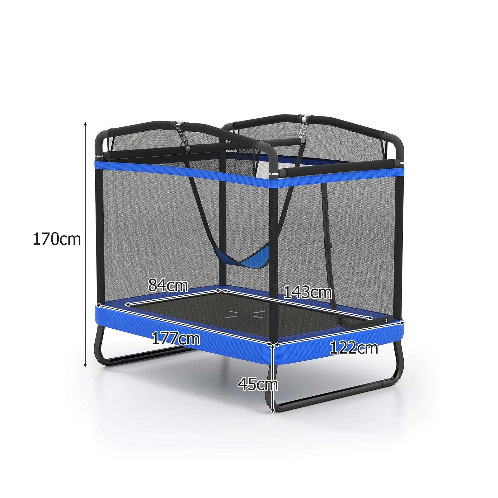 1 Costway 6FT Kids Trampoline w/Swing Horizontal Bar & Enclosure Net Rectangle Rebounder - Blue, 1 of 1