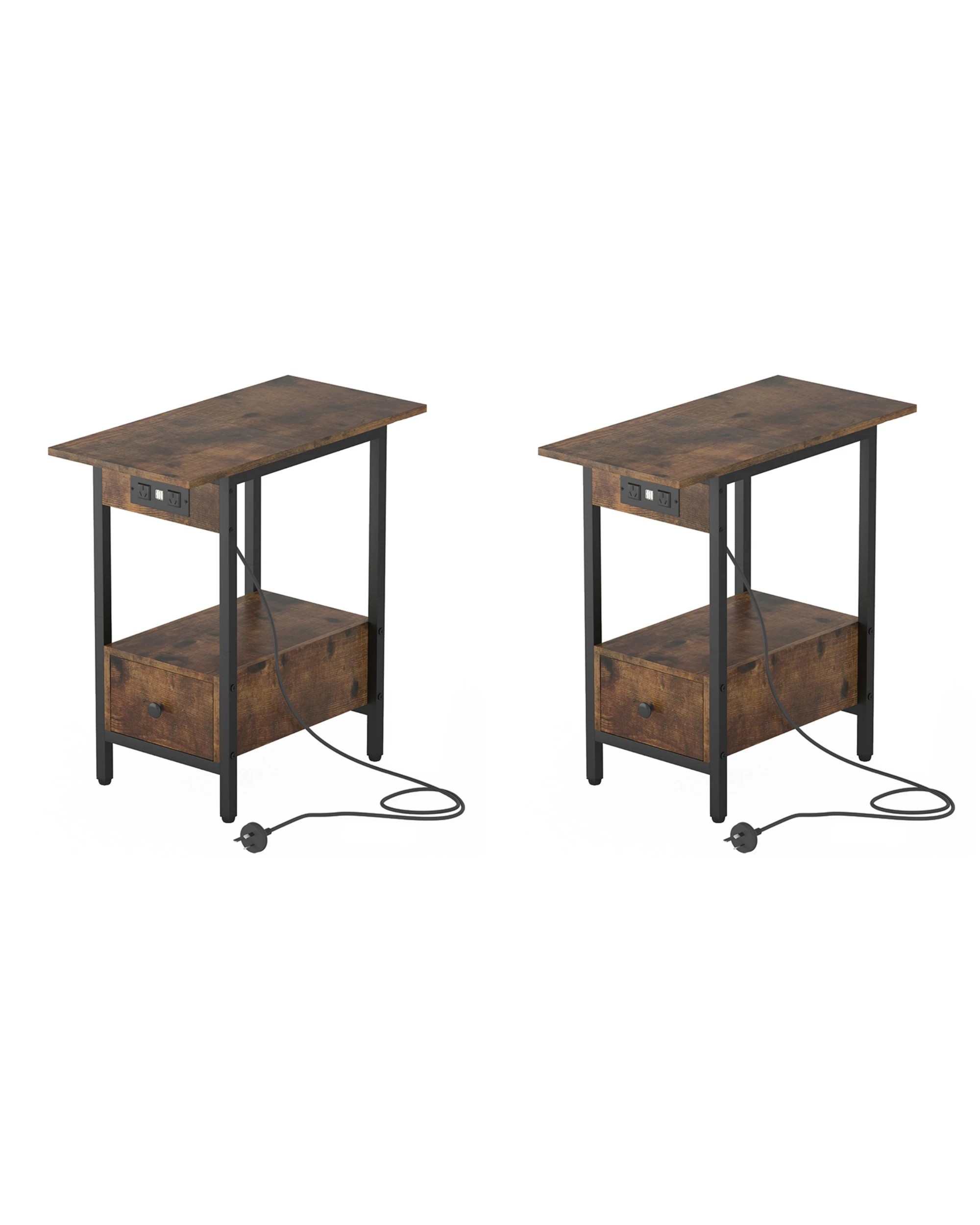 1 Ufurniture 2PCS Side Table with Charging Station - Brown, 1 of 7