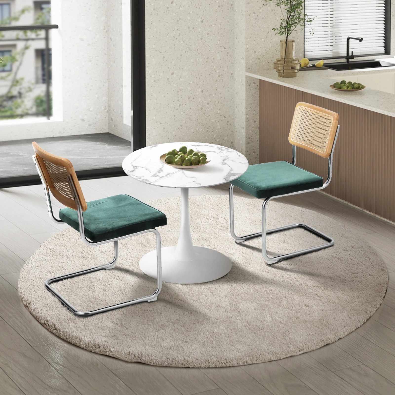 3 Oikiture 60cm Round Dining Table with 2PCS Dining Chairs Velvet - Multi, 3 of 9