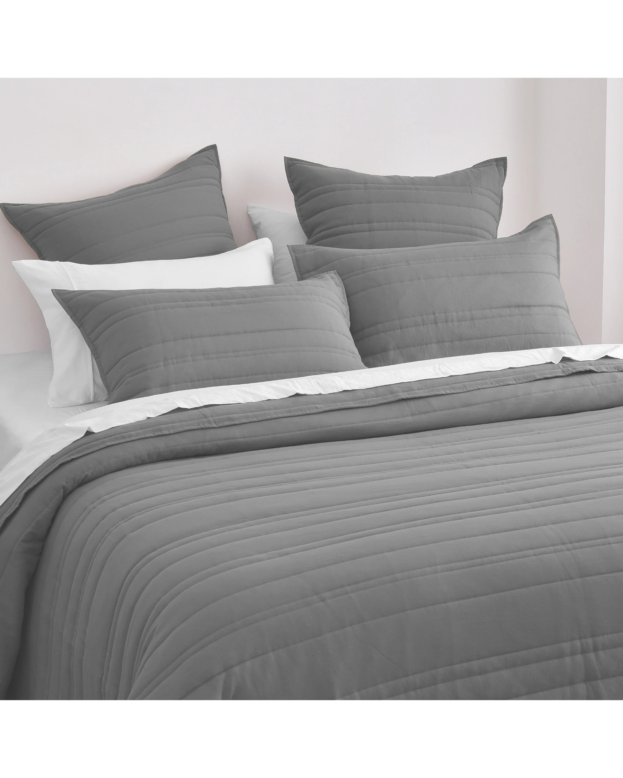 2 Dreamaker Superfine Washed Microfibre Stripe Quilted Coverlet Set - Queen/King - Charcoal, 2 of 7