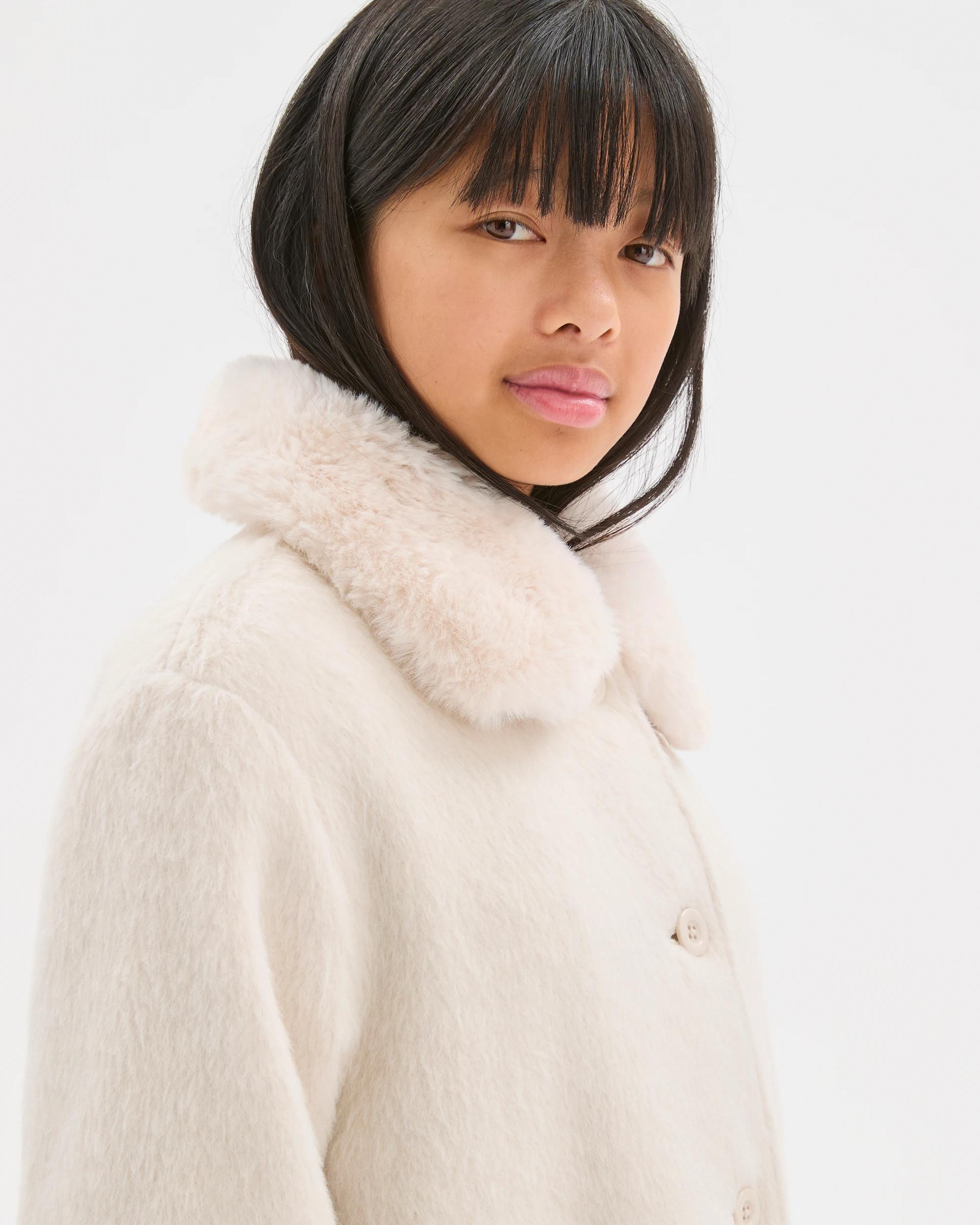 4 Target Kids Longline Faux Fur Collar Coat CREAM, 4 of 6