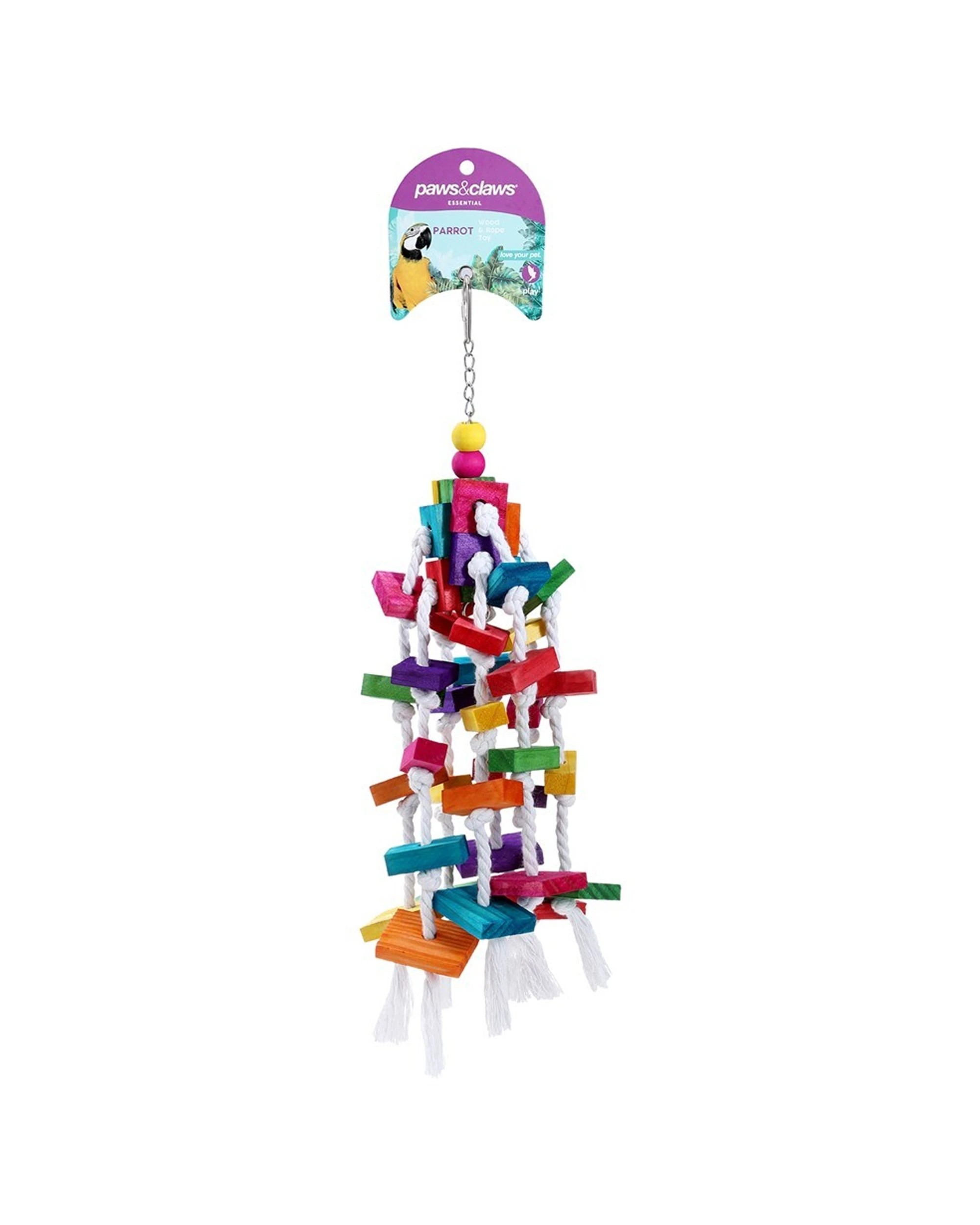 1 Paws And Claws Hanging 40cm Wooden Rope Toy Fun Play For Parrots Pet Birds
 - Multi, 1 of 6