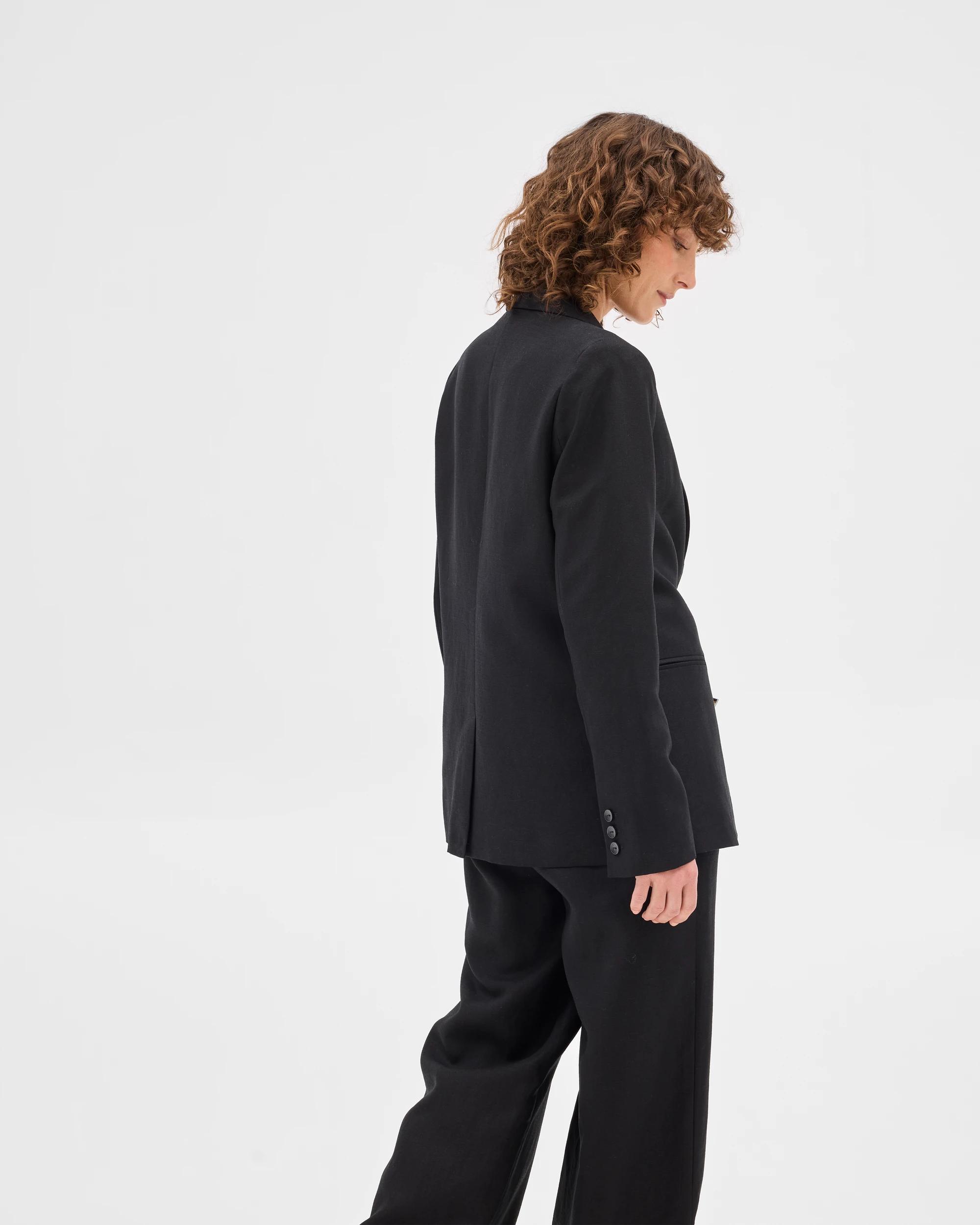 4 Linen Blend Single Breasted Blazer - Preview BLACK, 4 of 7