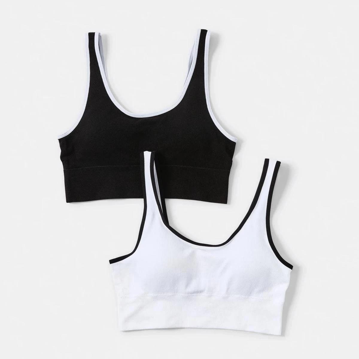 1 2 Pack Wirefree Seamfree Trim Crop Top WHITE, BLACK, 1 of 9