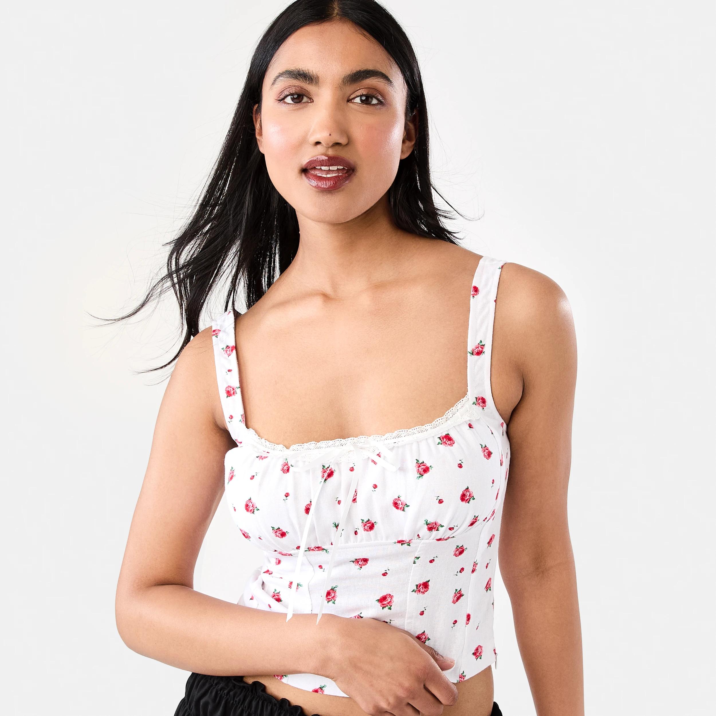 5 Linen Blend Sleeveless Corset Top Rosebud, 5 of 8