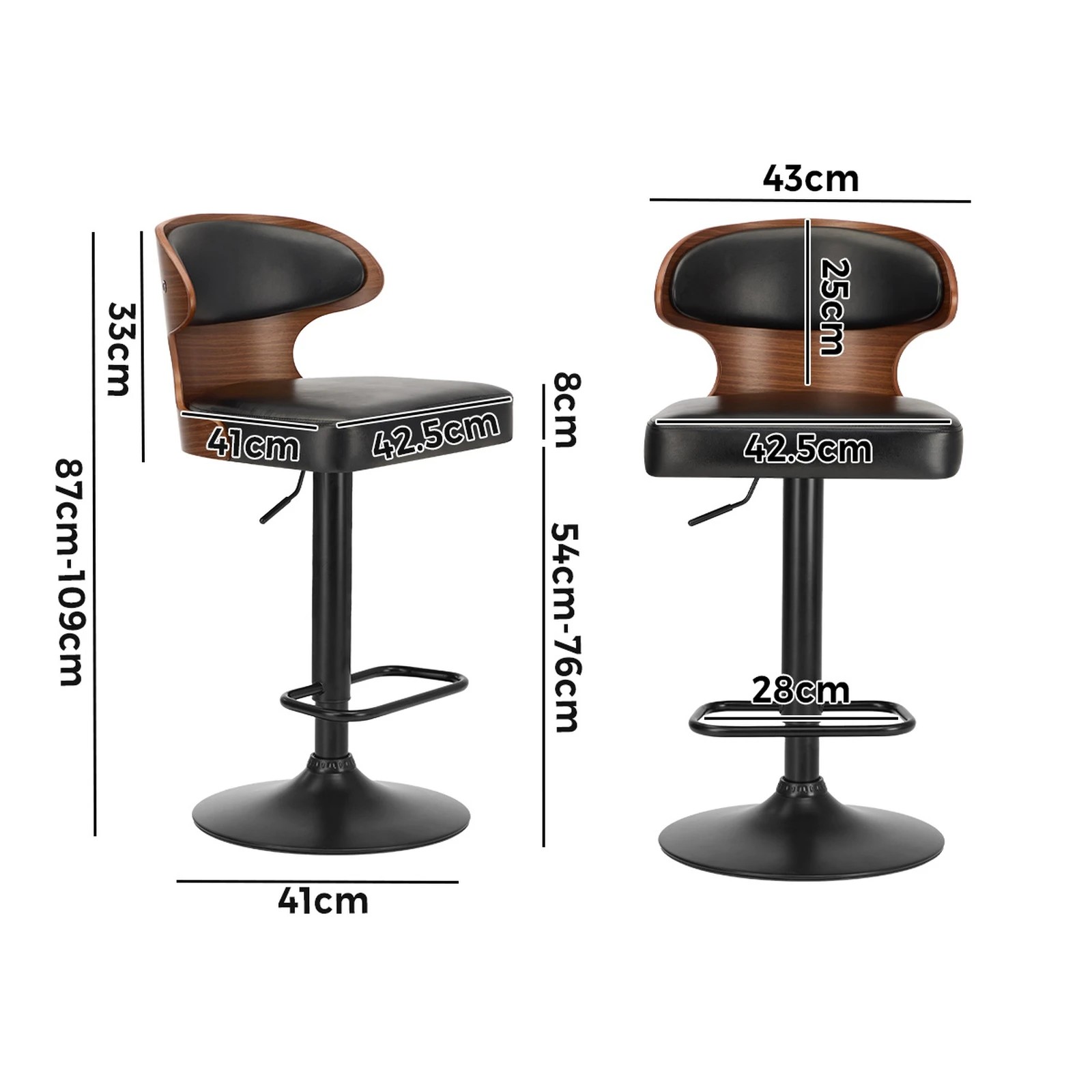 2 Oikiture 2x Bar Stools Kitchen Gas Lift Swivel Chairs Stool Wooden Barstool - Black, 2 of 9