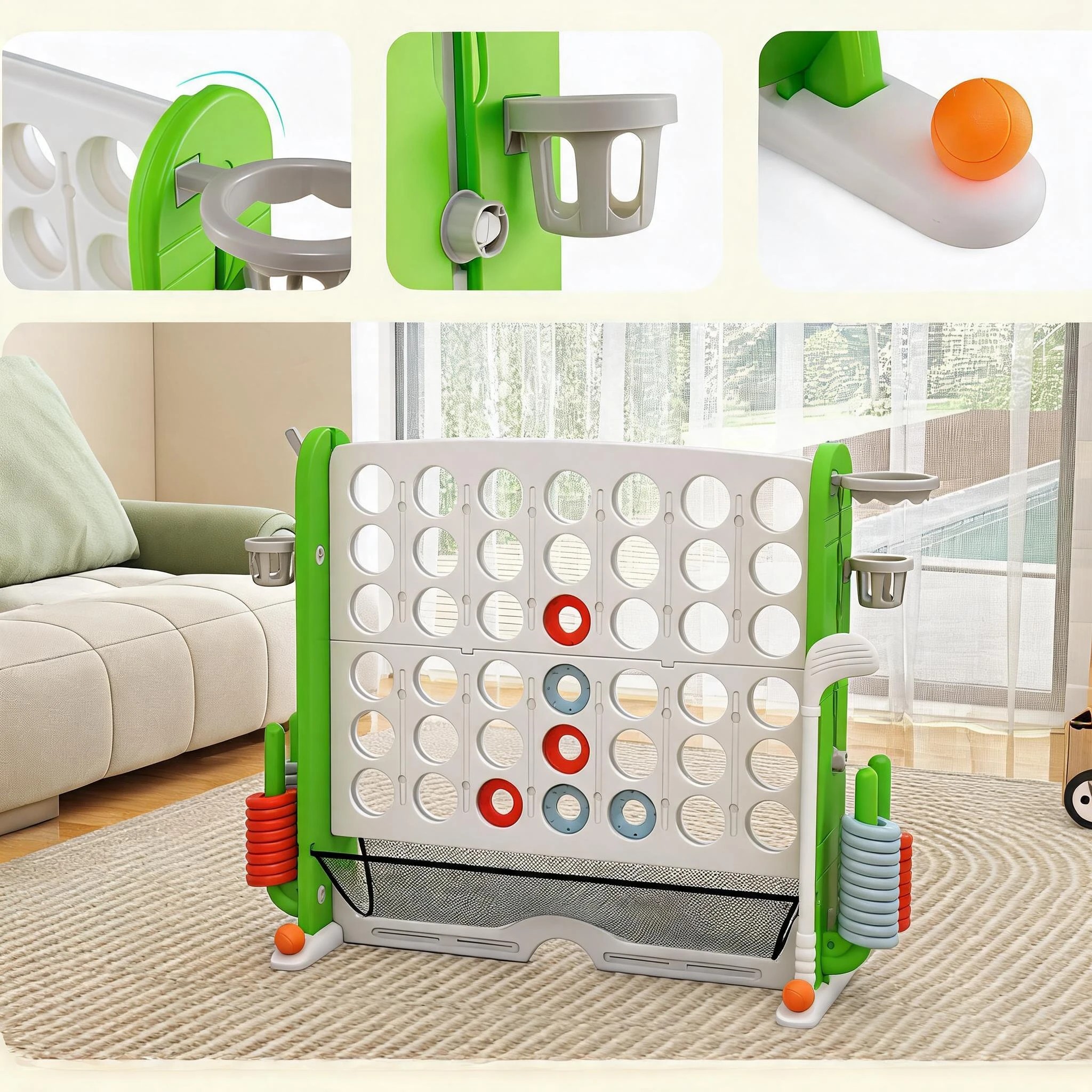 3 Costway 4IN1 Giant Connect 4 In A Row Jumbo Ring Toss Basketball Hoop - Green, 3 of 7