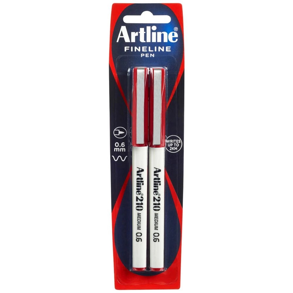 1 Artline 210 Fineliner 0.6mm Red 2 Pack, 1 of 2