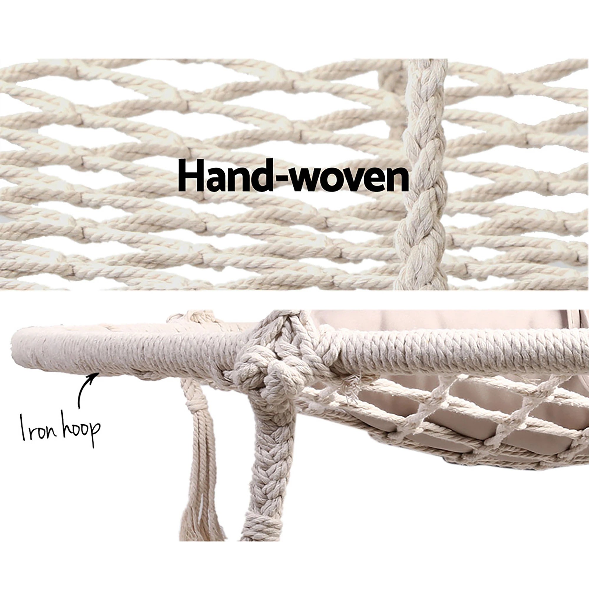 6 Gardeon Hammock Chair Outdoor Tree Swing Nest Web Hanging Seat 100cm - Beige, 6 of 7