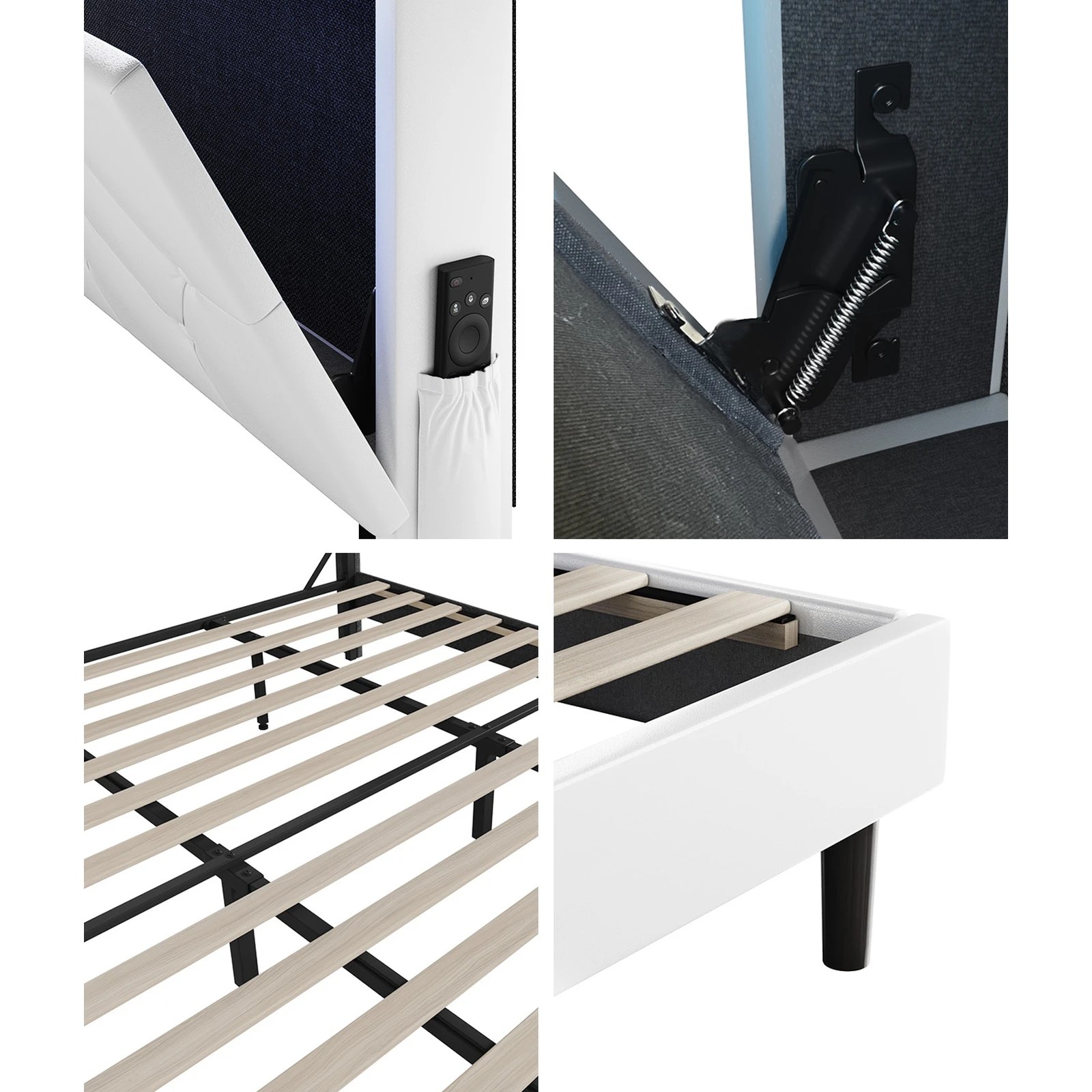 6 Oikiture Bed Frame King Size with LED Storage Bedhead - White, 6 of 9