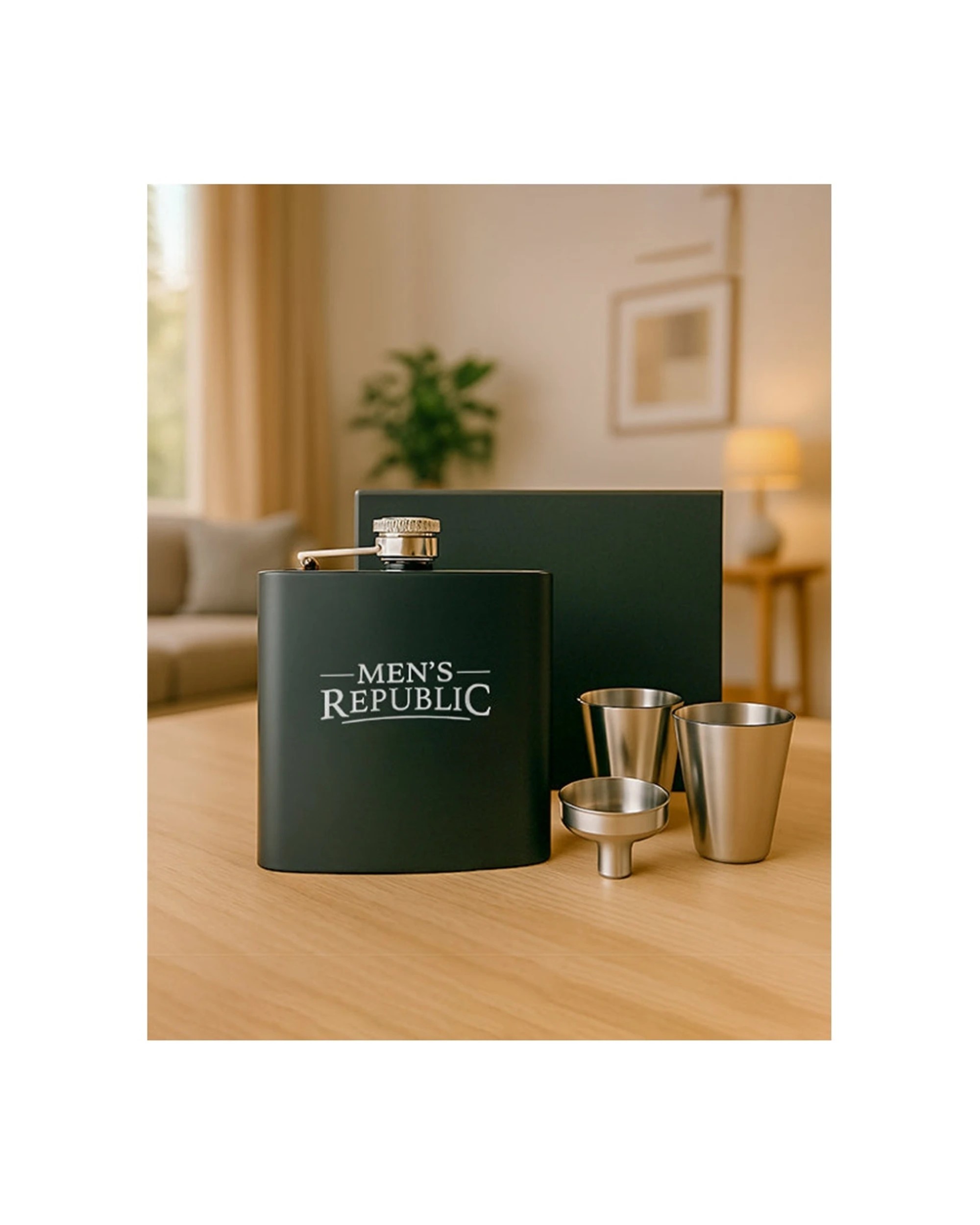 3 Mens Republic Hip Flask Set With Funnel And 2 Cups 170Ml Stainless Steel Gift Boxed Set - Multi, 3 of 3