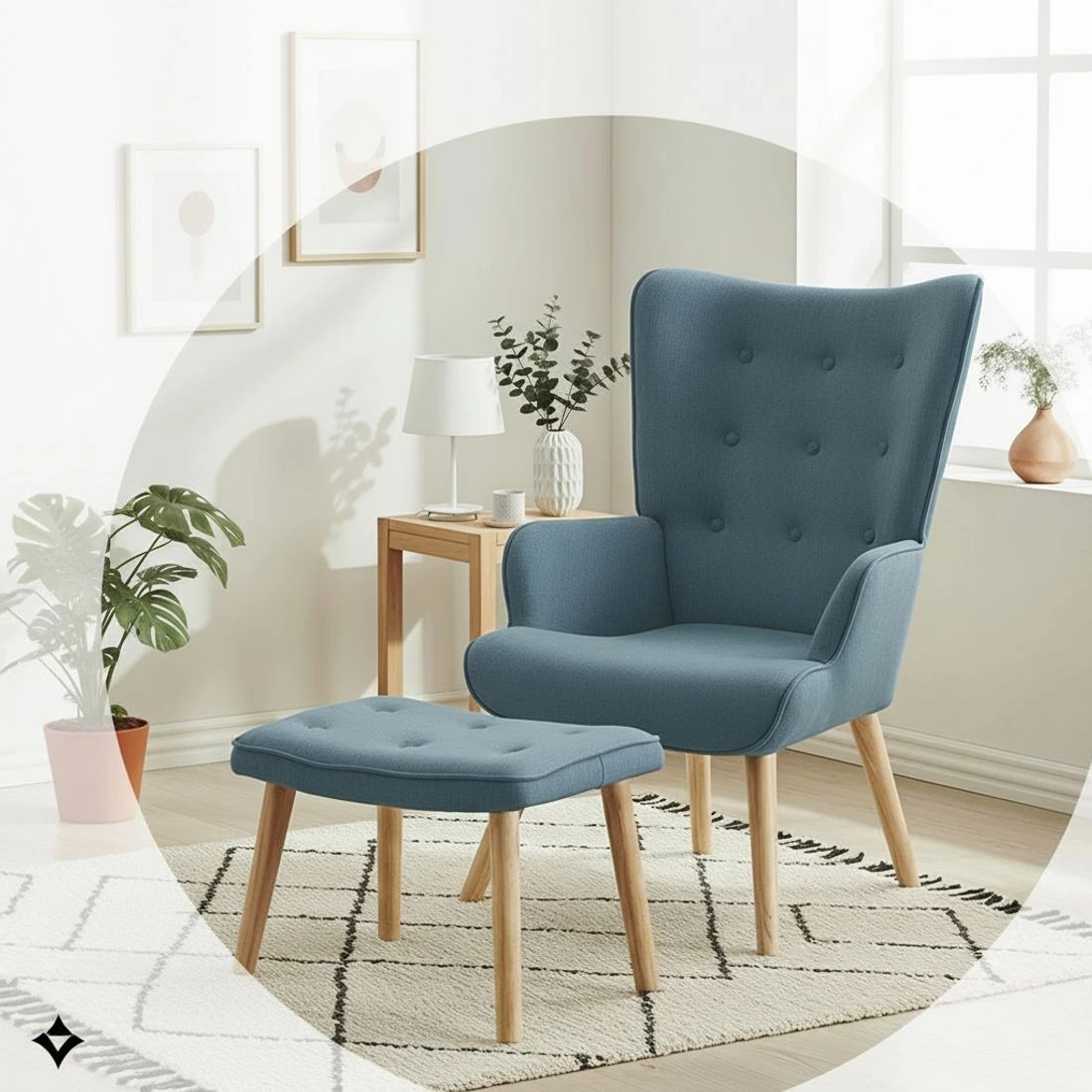 5 Artiss Armchair Set with Ottoman  Lansar - Blue, 5 of 5