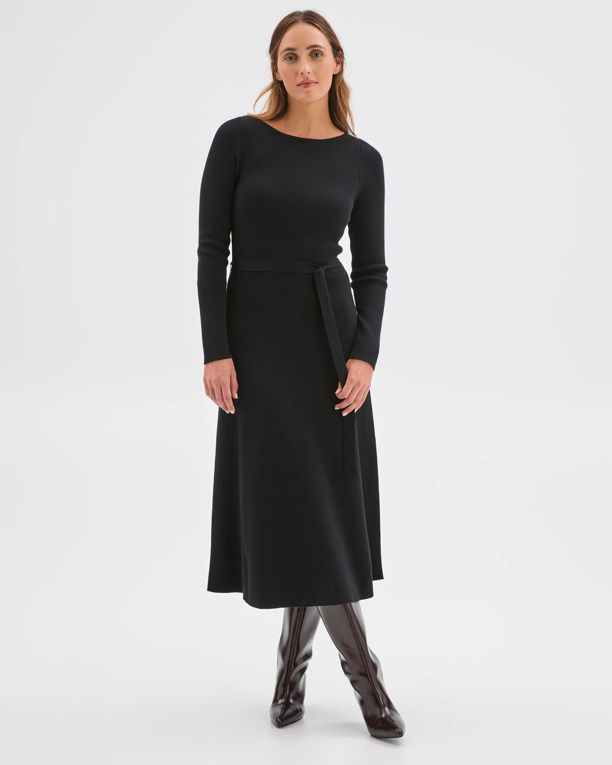 1 Preview Australian Cotton Blend Long Sleeve Knit Midi Dress BLACK, 1 of 5