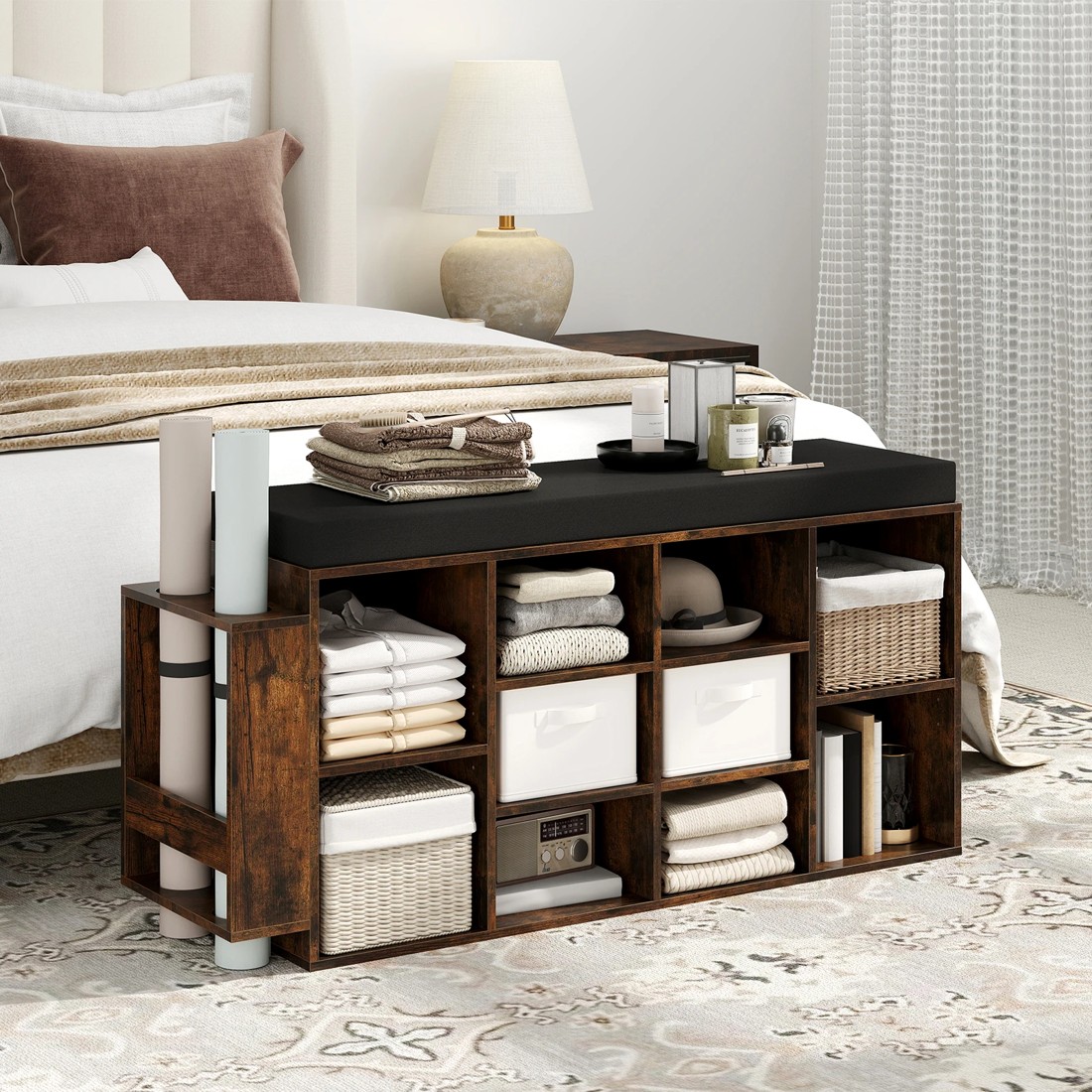 3 Costway 10 Cube Shoe Cabinet Bench Shoe Storage Rack w/Cushion, 3 of 4