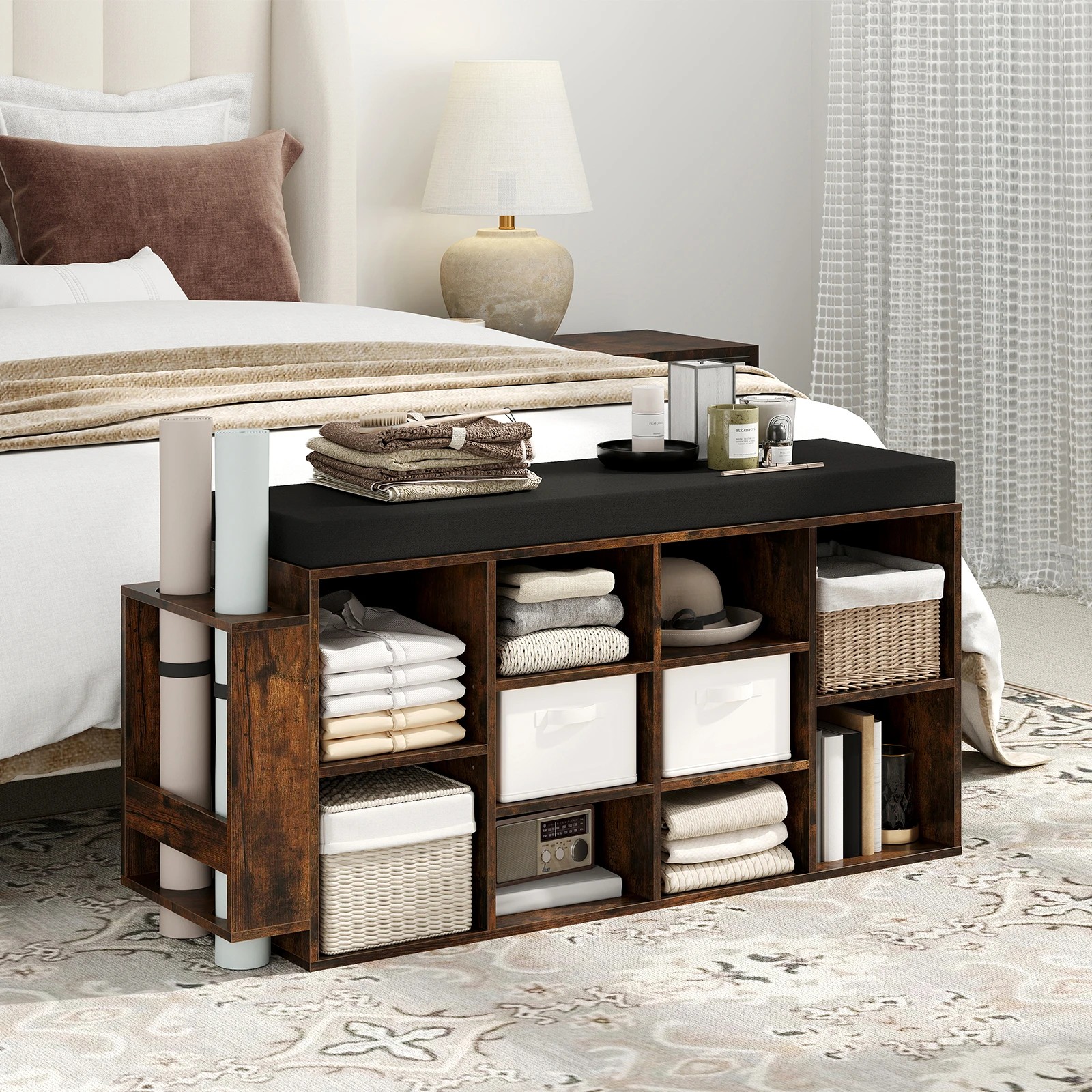 3 Costway 10 Cube Shoe Cabinet Bench Shoe Storage Rack w/Cushion, 3 of 4