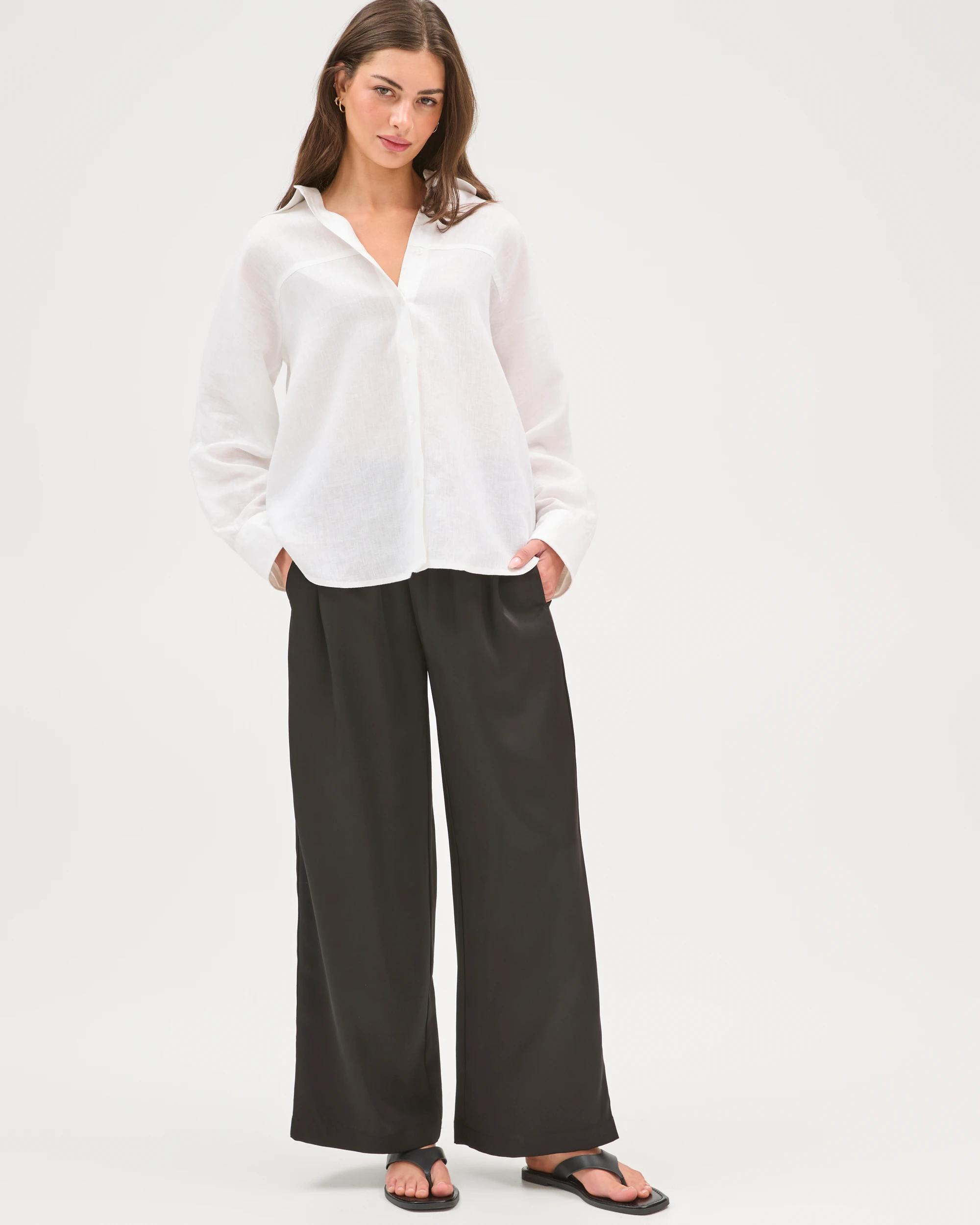 1 Target Petites European Linen Seamed Shirt WHITE, 1 of 7