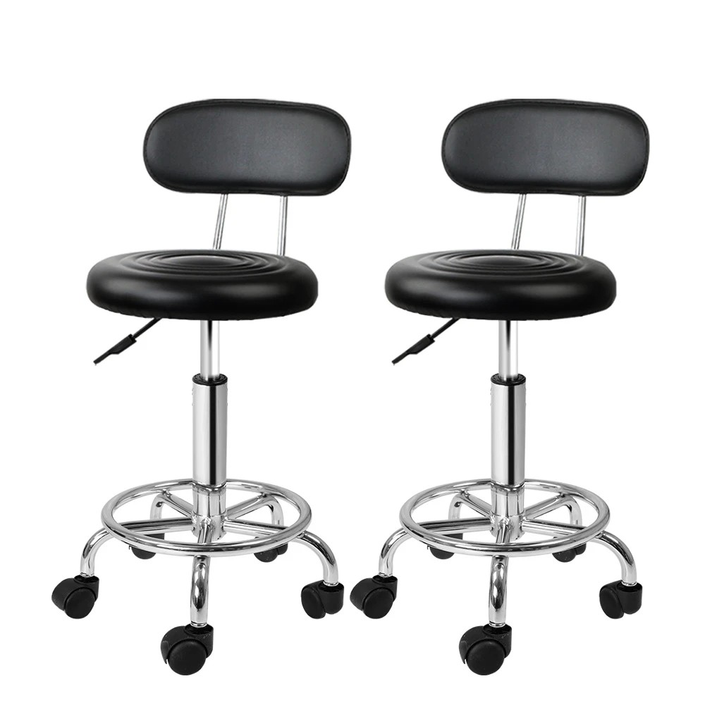 1 Artiss 2x Salon Stool Swivel Chair Backrest - Black, 1 of 5